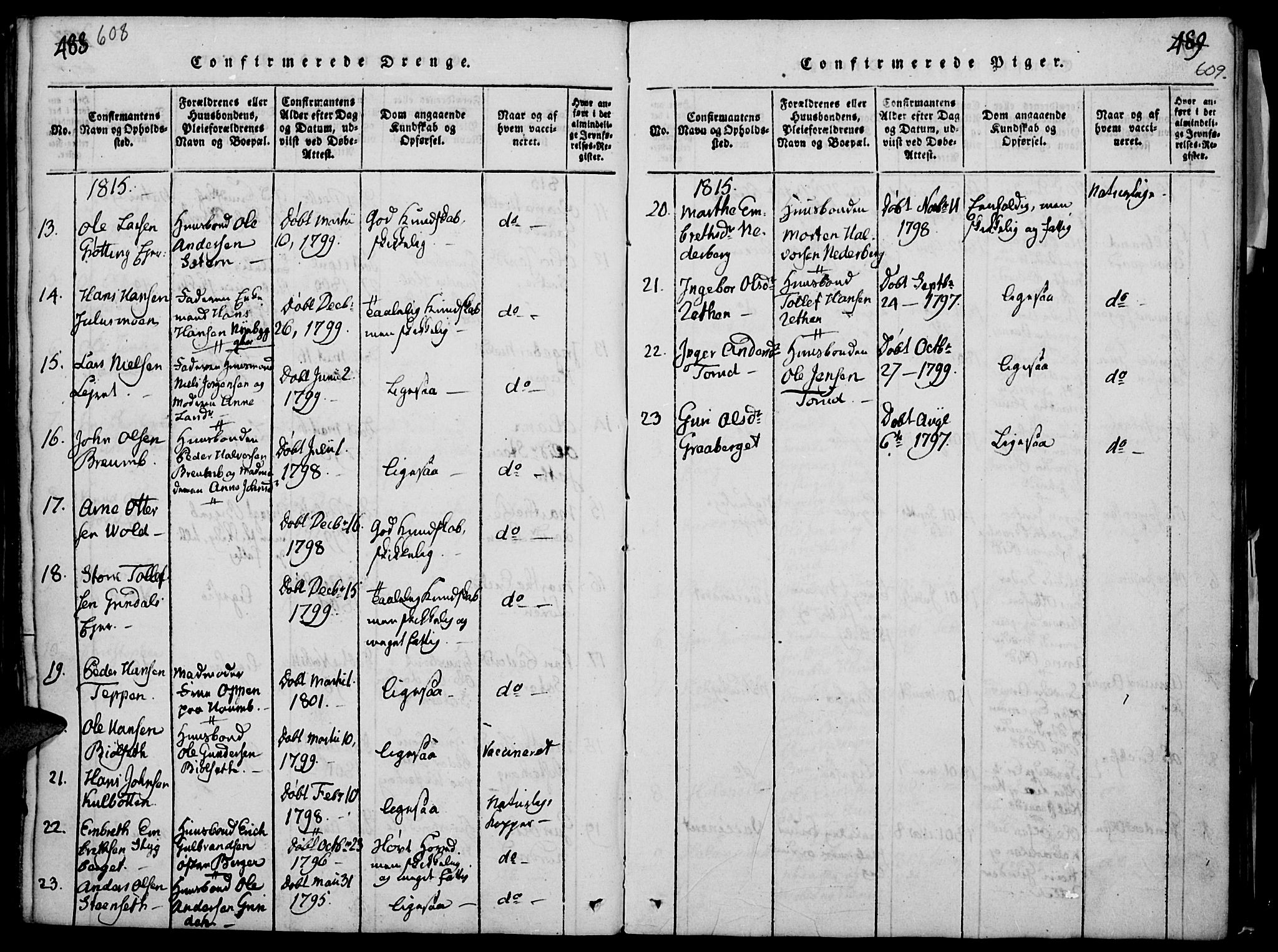 Elverum prestekontor, AV/SAH-PREST-044/H/Ha/Haa/L0007: Ministerialbok nr. 7, 1815-1830, s. 608-609