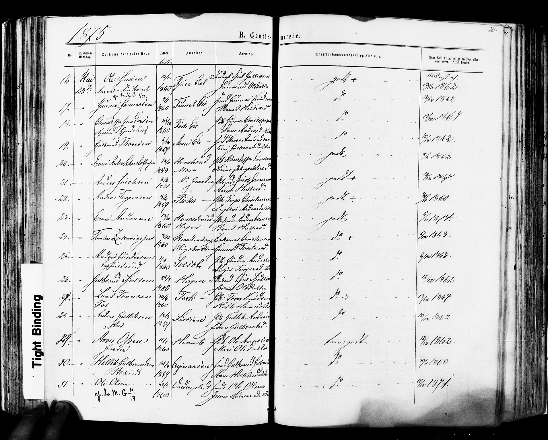 Flesberg kirkebøker, AV/SAKO-A-18/F/Fa/L0007: Ministerialbok nr. I 7, 1861-1878, s. 211