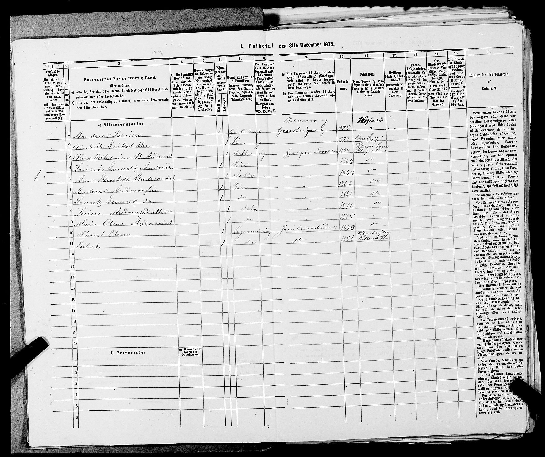 SAST, Folketelling 1875 for 1120P Klepp prestegjeld, 1875, s. 184