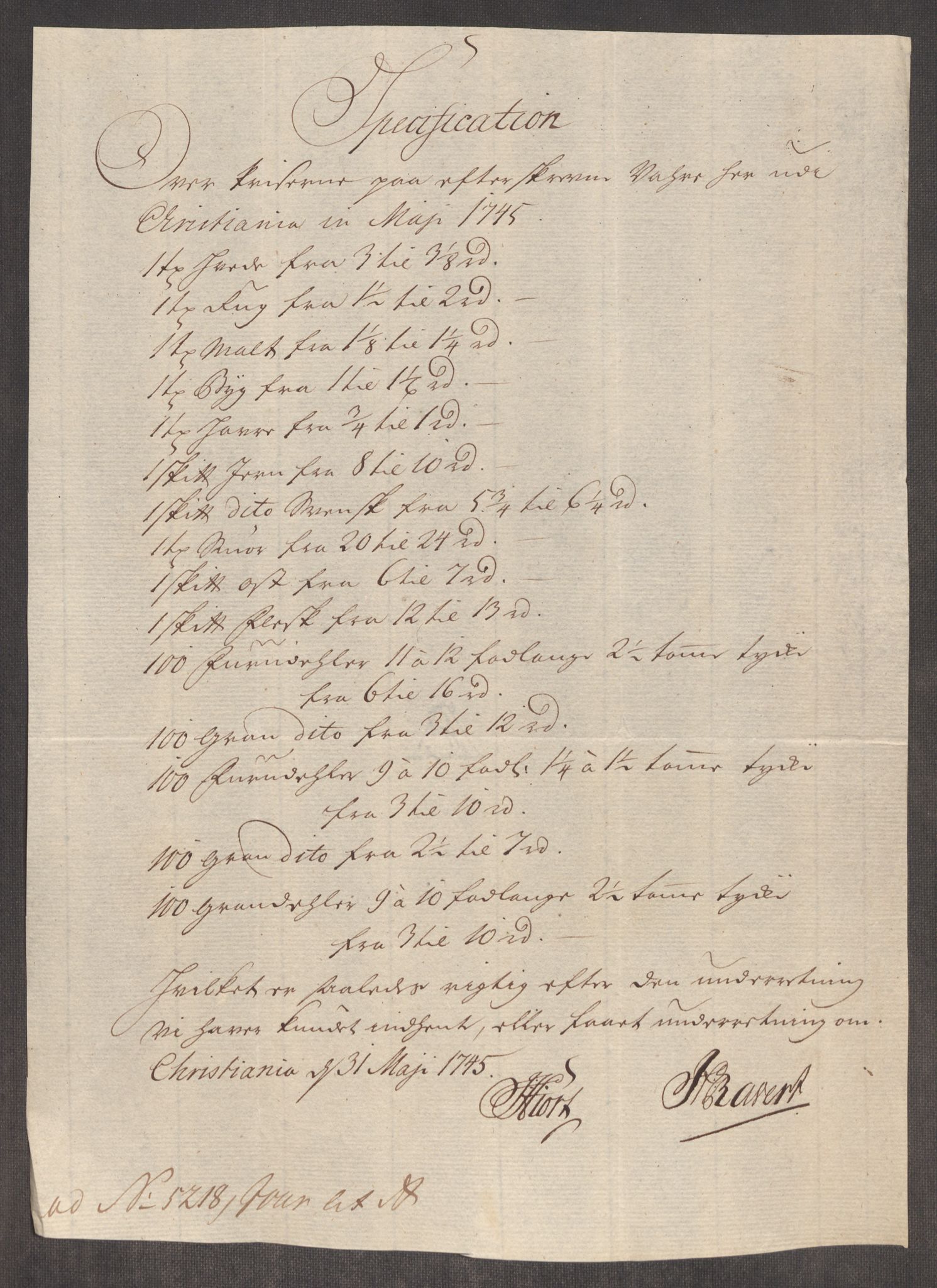 Rentekammeret inntil 1814, Realistisk ordnet avdeling, AV/RA-EA-4070/Oe/L0003: [Ø1]: Priskuranter, 1745-1748, s. 45