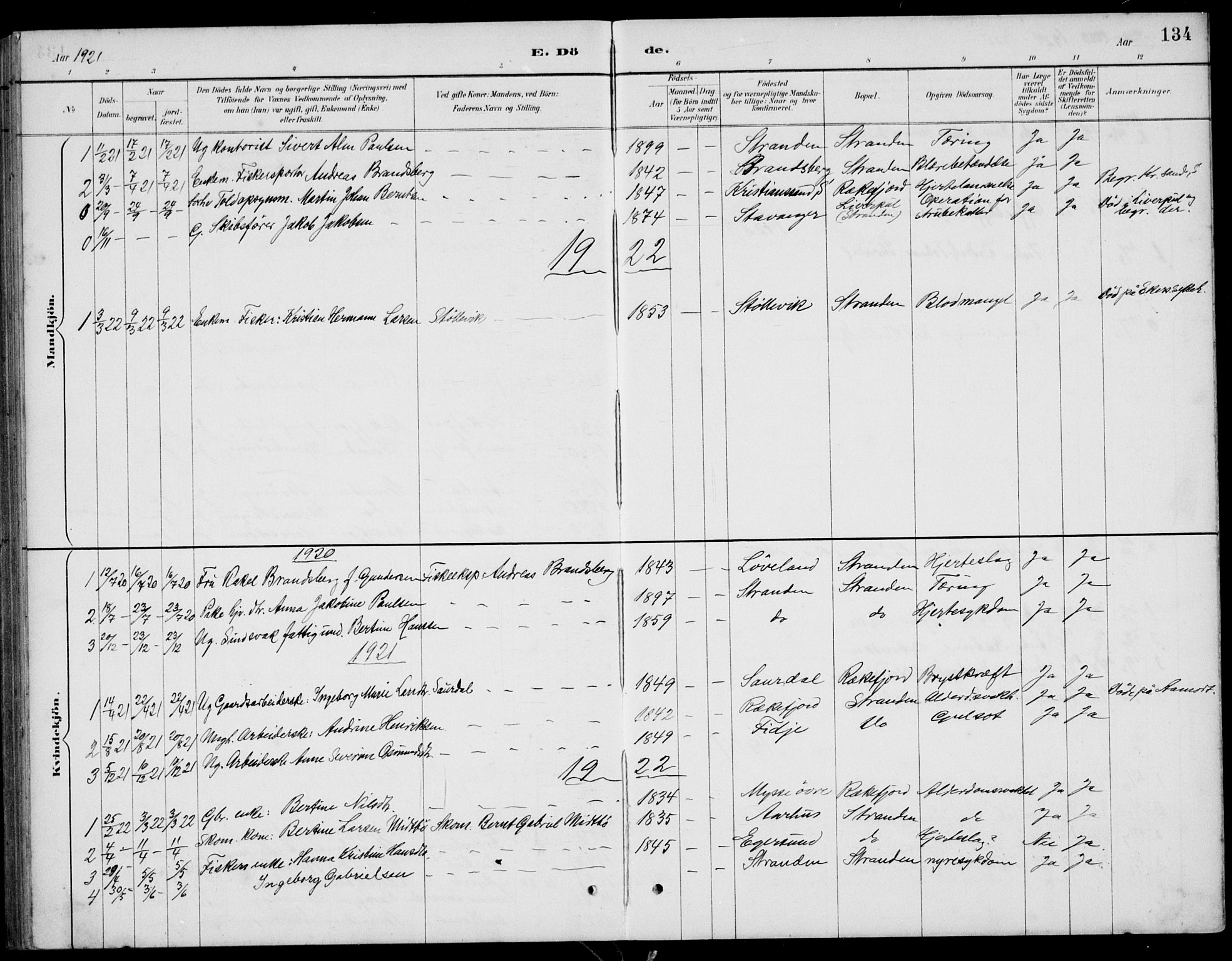 Sokndal sokneprestkontor, AV/SAST-A-101808: Klokkerbok nr. B 5, 1887-1934, s. 134