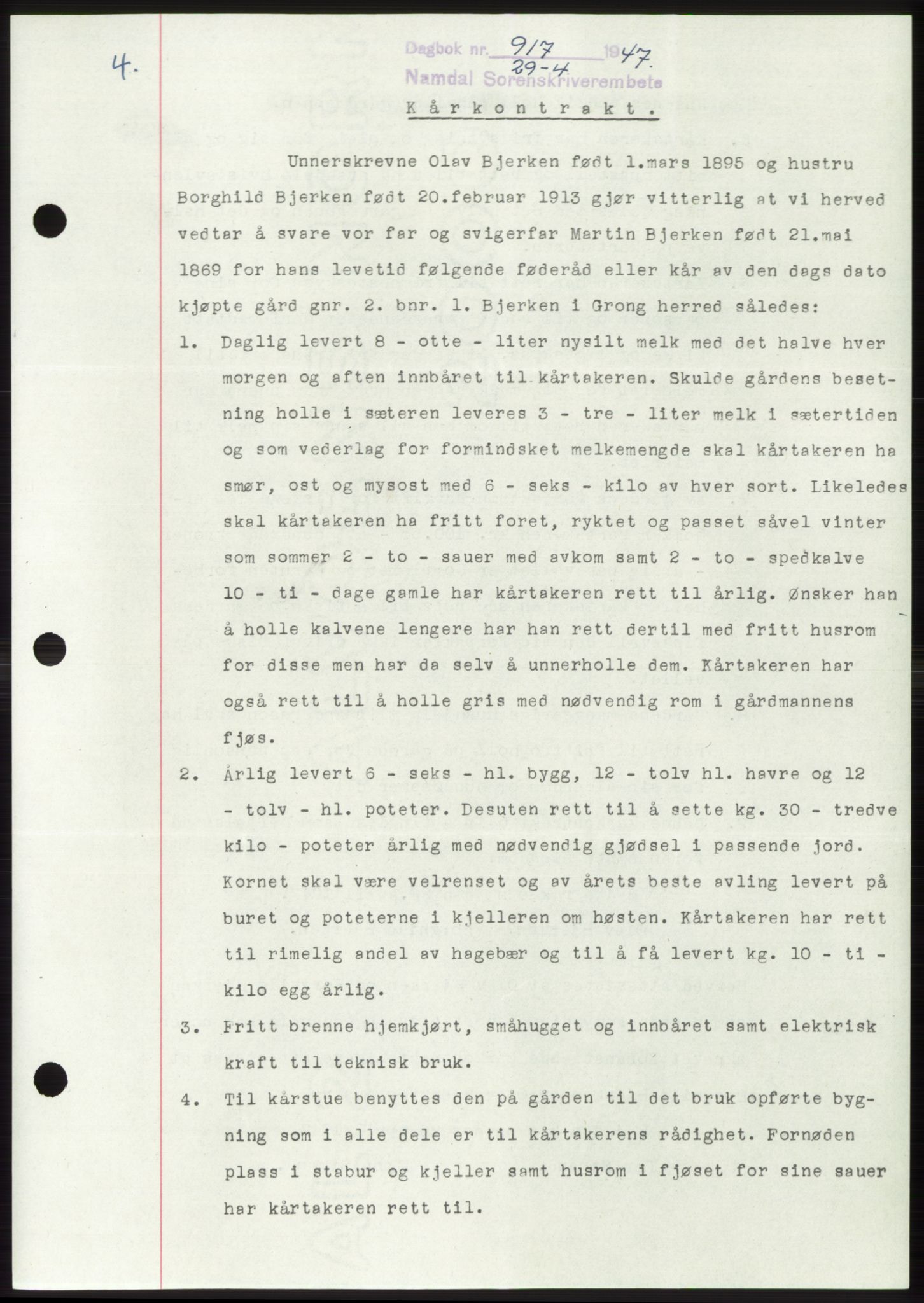 Namdal sorenskriveri, SAT/A-4133/1/2/2C: Pantebok nr. -, 1947-1947, Dagboknr: 917/1947