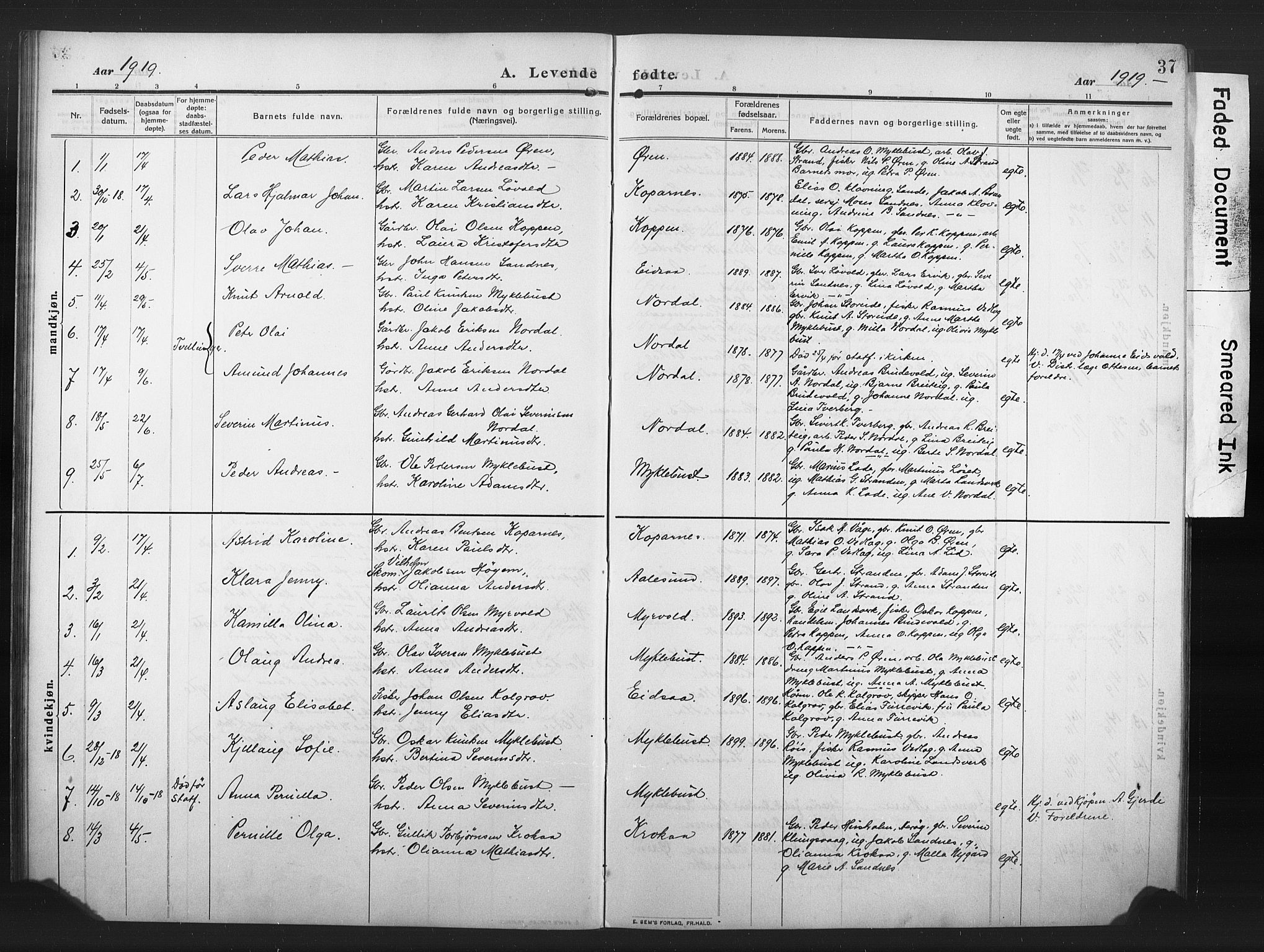 Ministerialprotokoller, klokkerbøker og fødselsregistre - Møre og Romsdal, AV/SAT-A-1454/502/L0028: Klokkerbok nr. 502C02, 1909-1932, s. 37