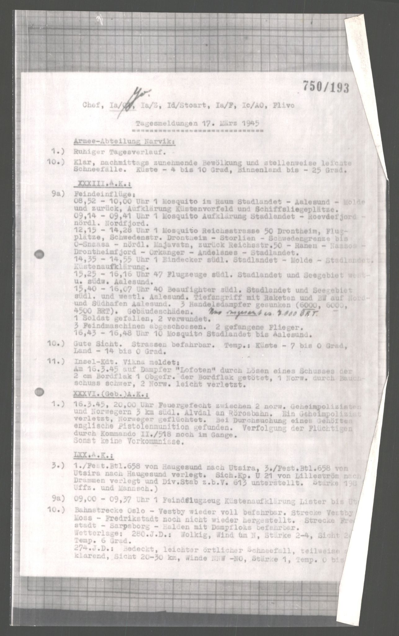 Forsvarets Overkommando. 2 kontor. Arkiv 11.4. Spredte tyske arkivsaker, AV/RA-RAFA-7031/D/Dar/Dara/L0004: Krigsdagbøker for 20. Gebirgs-Armee-Oberkommando (AOK 20), 1945, s. 40