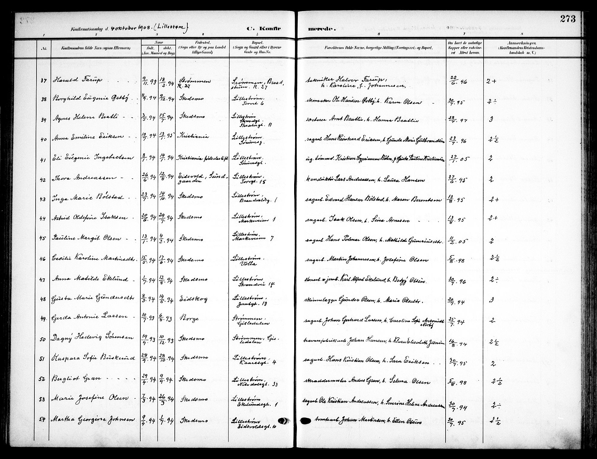 Skedsmo prestekontor Kirkebøker, AV/SAO-A-10033a/F/Fa/L0015: Ministerialbok nr. I 15, 1902-1917, s. 273