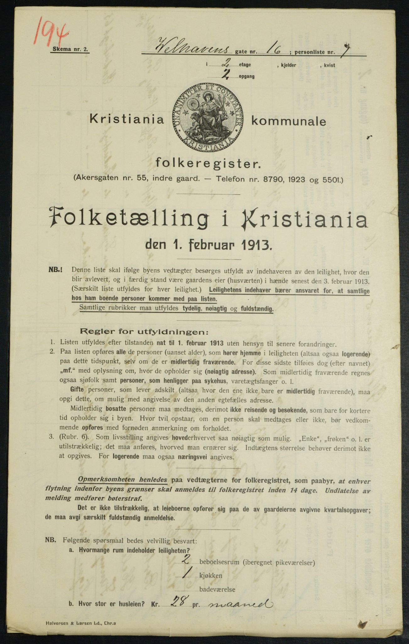 OBA, Kommunal folketelling 1.2.1913 for Kristiania, 1913, s. 127513
