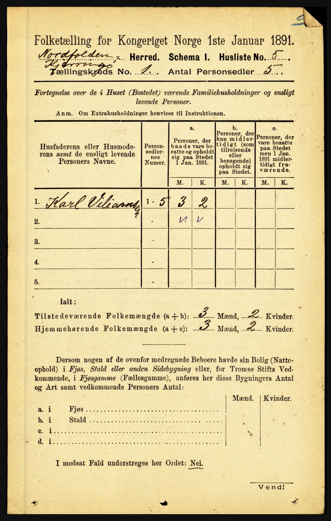RA, Folketelling 1891 for 1846 Nordfold-Kjerringøy herred, 1891, s. 32