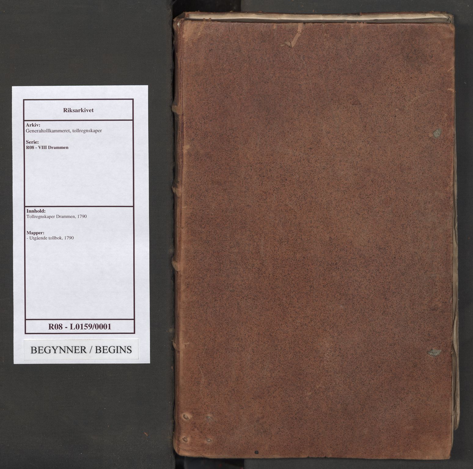 Generaltollkammeret, tollregnskaper, RA/EA-5490/R08/L0159/0001: Tollregnskaper Drammen / Utgående tollbok, 1790