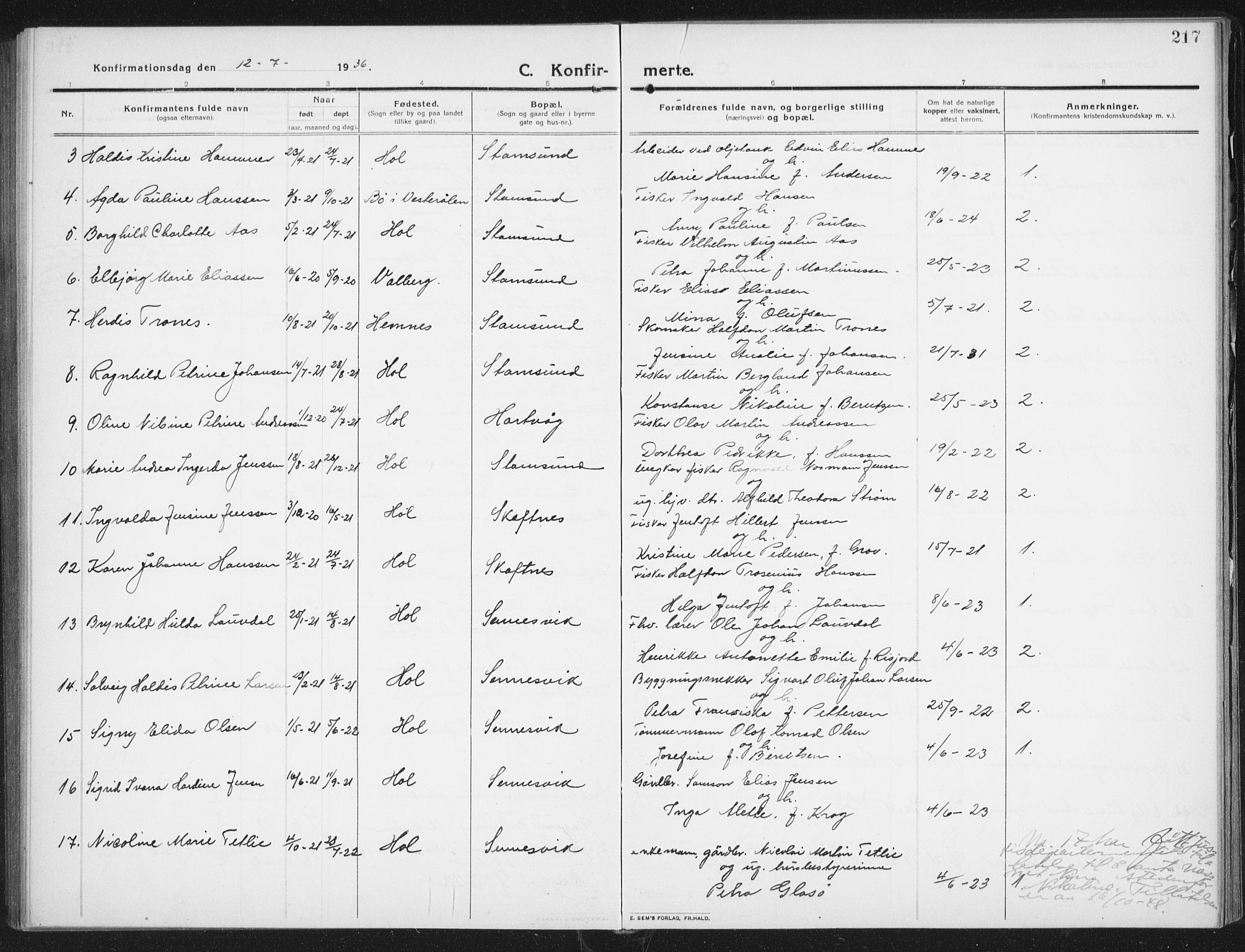 Ministerialprotokoller, klokkerbøker og fødselsregistre - Nordland, SAT/A-1459/882/L1183: Klokkerbok nr. 882C01, 1911-1938, s. 217