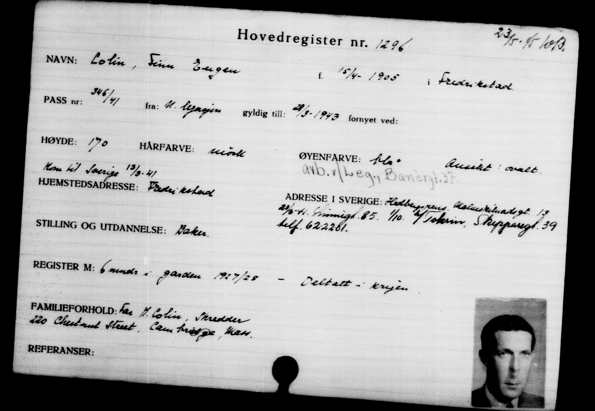 Utenriksstasjonene, Legasjonen i Stockholm, Flyktningkontoret, AV/RA-S-6753/V/Va/L0002: Kjesäterkartoteket, flyktninger med registreringsnr. 1001-2000, 1940-1945, s. 428