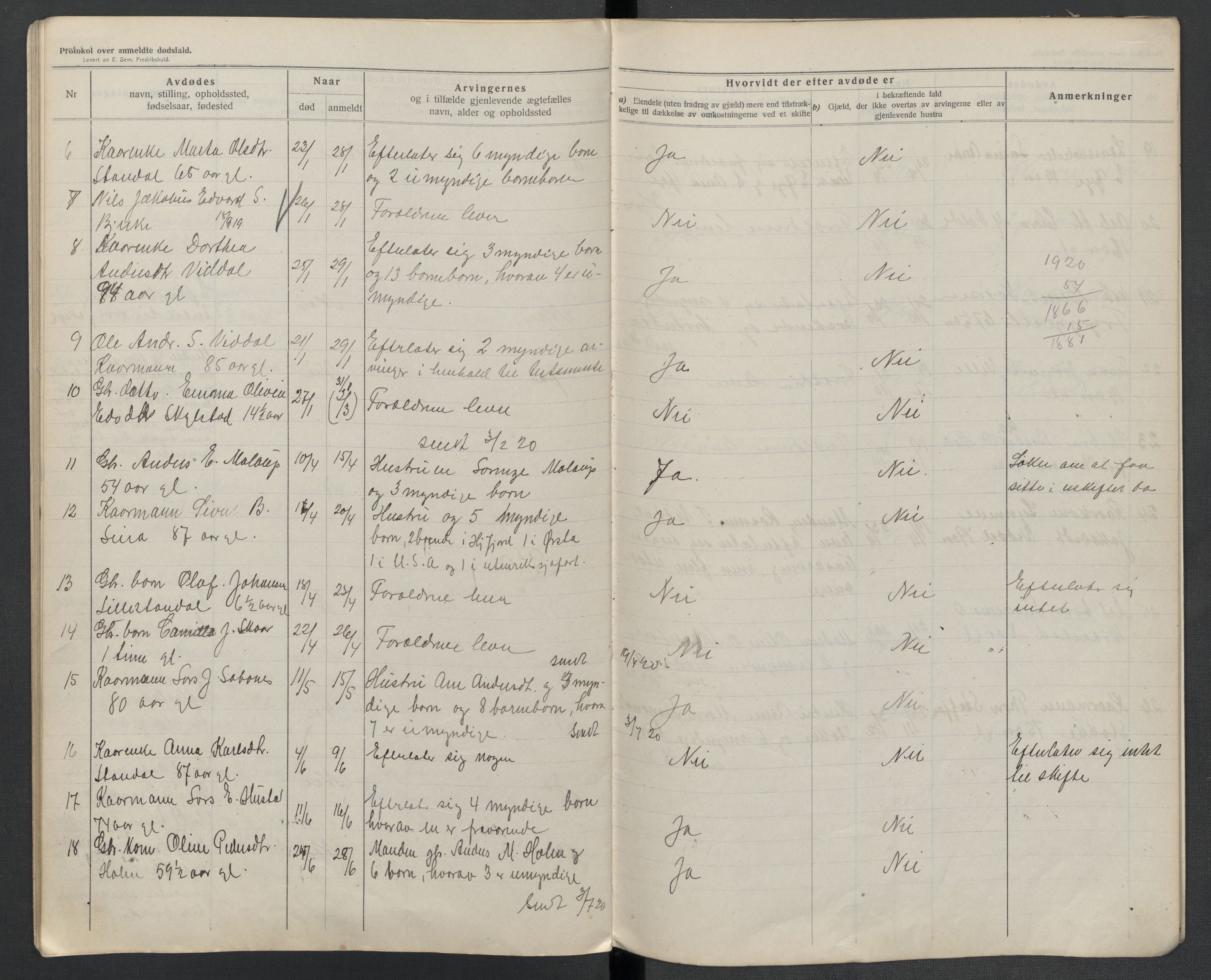 Hjørundfjord lensmannskontor, AV/SAT-A-5879/1/2/L0005: 2.2.02 - Dødsfallsprotokoll, 1913-1923