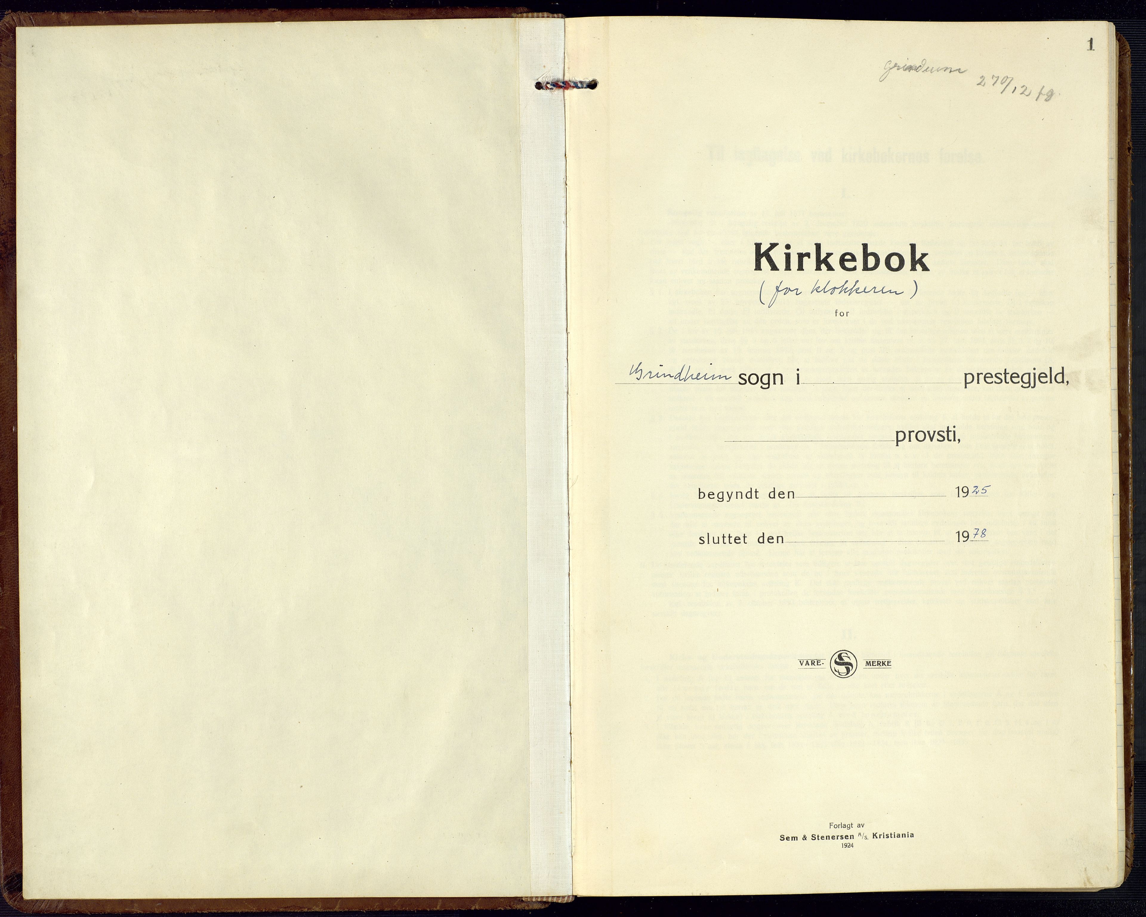 Bjelland sokneprestkontor, AV/SAK-1111-0005/F/Fb/Fbc/L0004: Klokkerbok nr. B 4, 1921-1978, s. 1