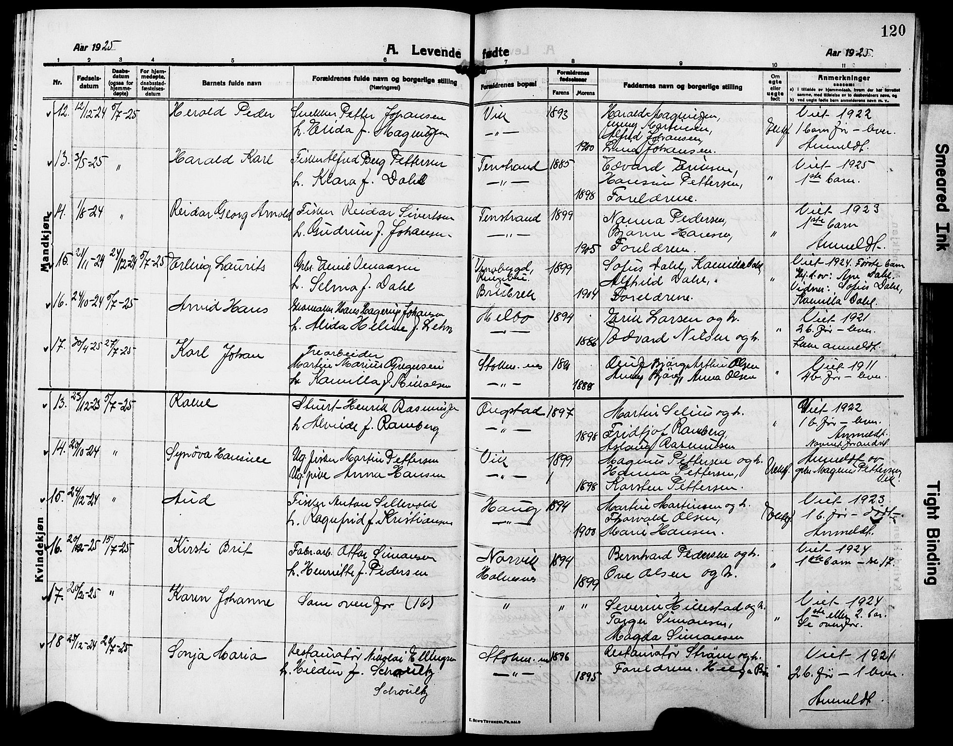 Ministerialprotokoller, klokkerbøker og fødselsregistre - Nordland, AV/SAT-A-1459/888/L1269: Klokkerbok nr. 888C07, 1913-1927, s. 120