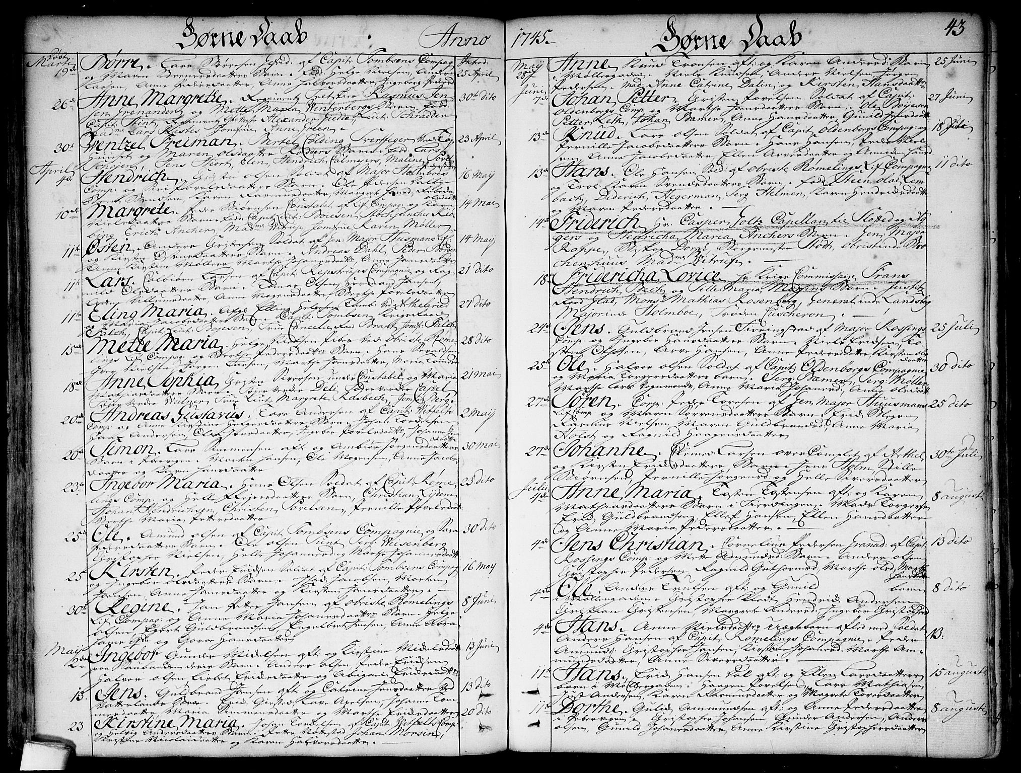 Garnisonsmenigheten Kirkebøker, SAO/A-10846/F/Fa/L0001: Ministerialbok nr. 1, 1734-1756, s. 43