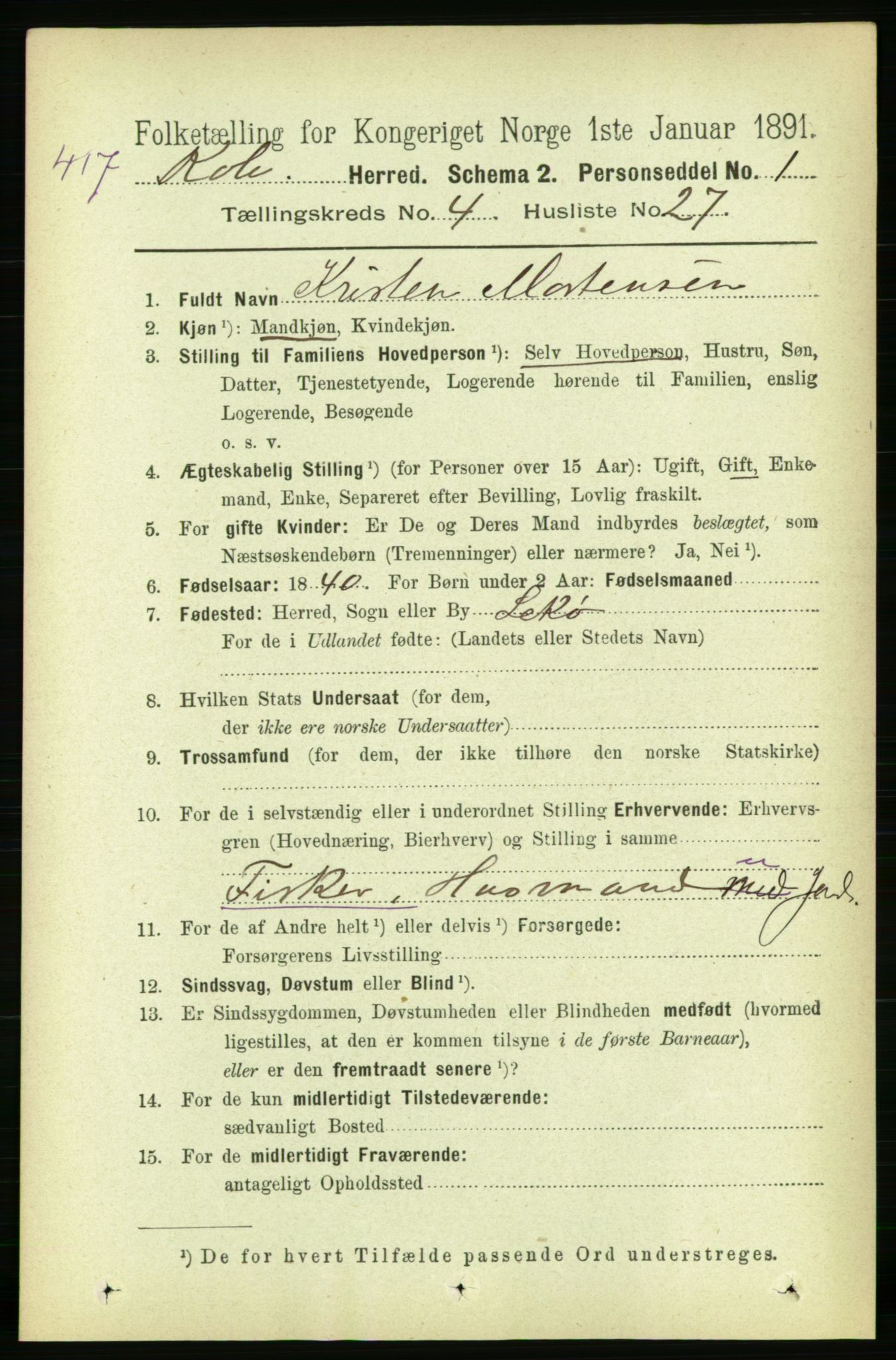 RA, Folketelling 1891 for 1752 Kolvereid herred, 1891, s. 1667