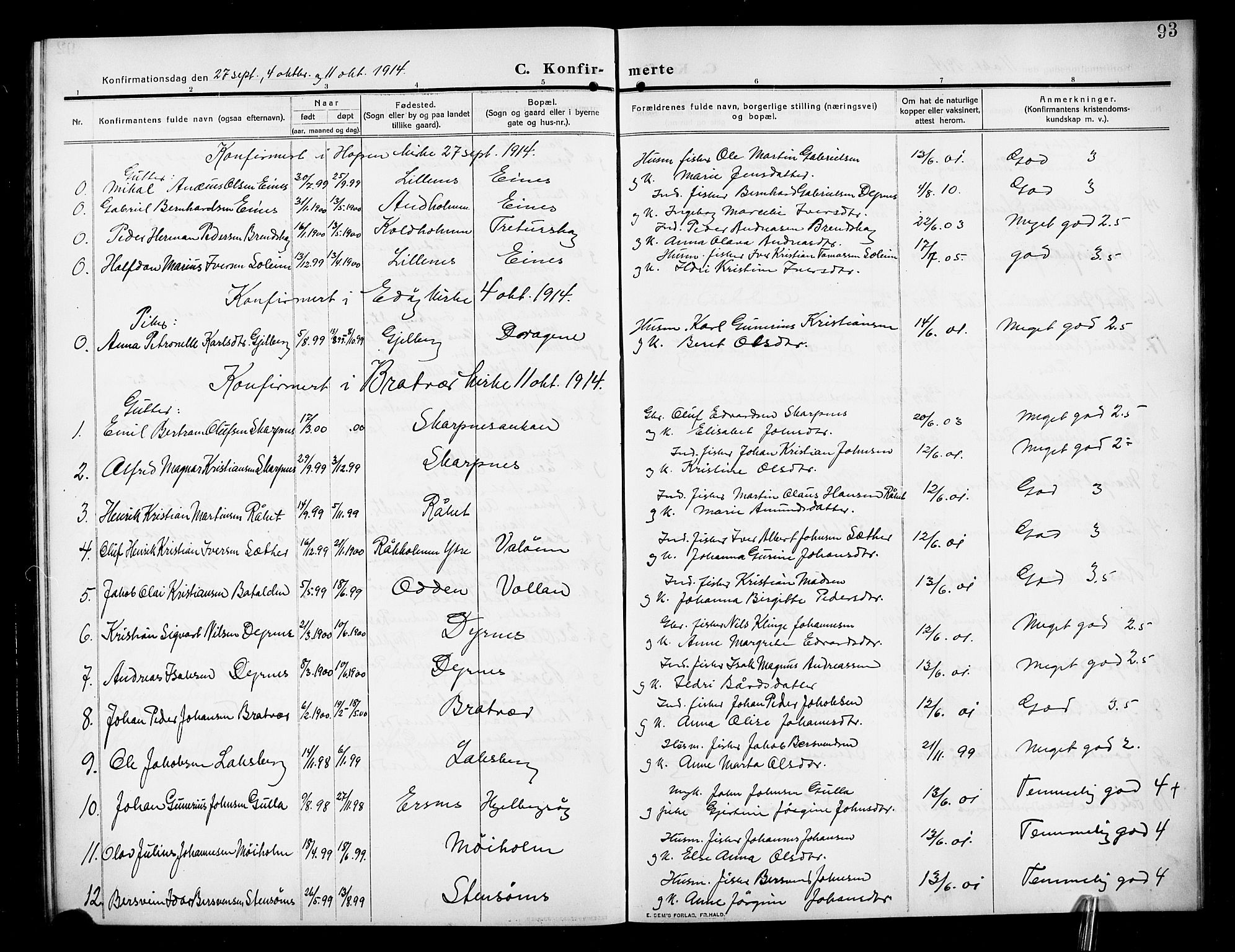 Ministerialprotokoller, klokkerbøker og fødselsregistre - Møre og Romsdal, AV/SAT-A-1454/582/L0949: Klokkerbok nr. 582C01, 1909-1925, s. 93