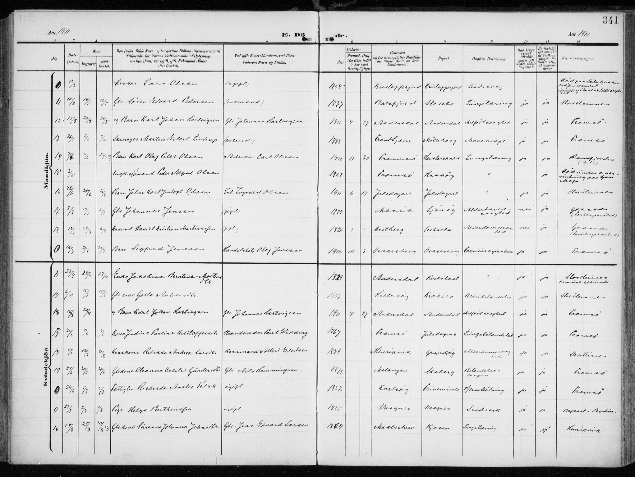 Tromsøysund sokneprestkontor, AV/SATØ-S-1304/G/Ga/L0007kirke: Ministerialbok nr. 7, 1907-1914, s. 341