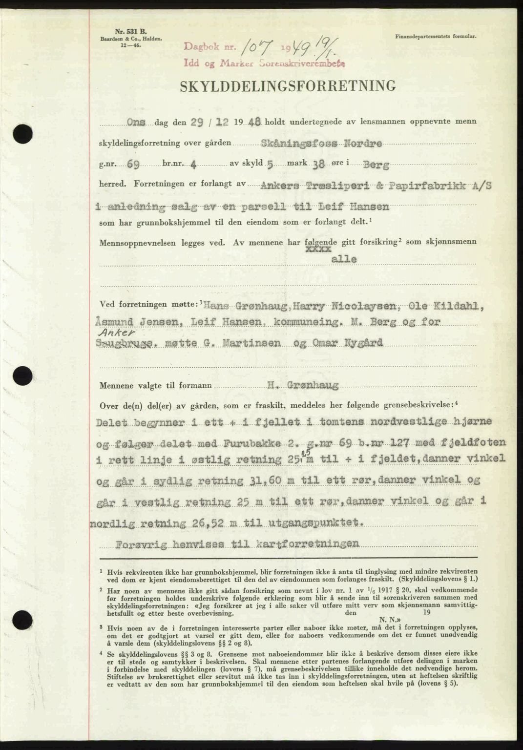 Idd og Marker sorenskriveri, SAO/A-10283/G/Gb/Gbb/L0011: Pantebok nr. A11, 1948-1949, Dagboknr: 107/1949