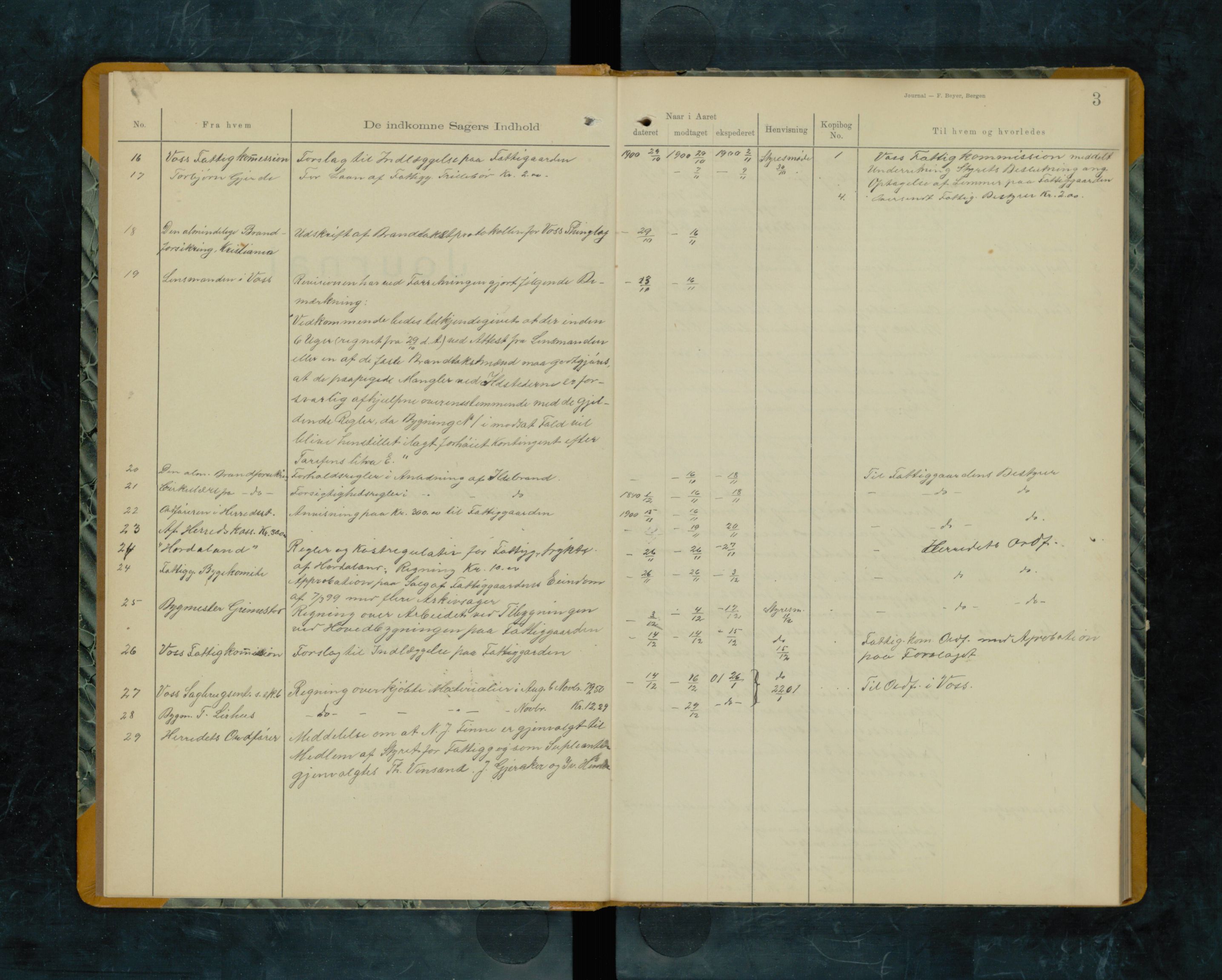 Voss kommune. Voss fattiggard / Heradsgarden , IKAH/1235-321/C/Ca/L0001: Postjournal, protokoll, 1900-1922