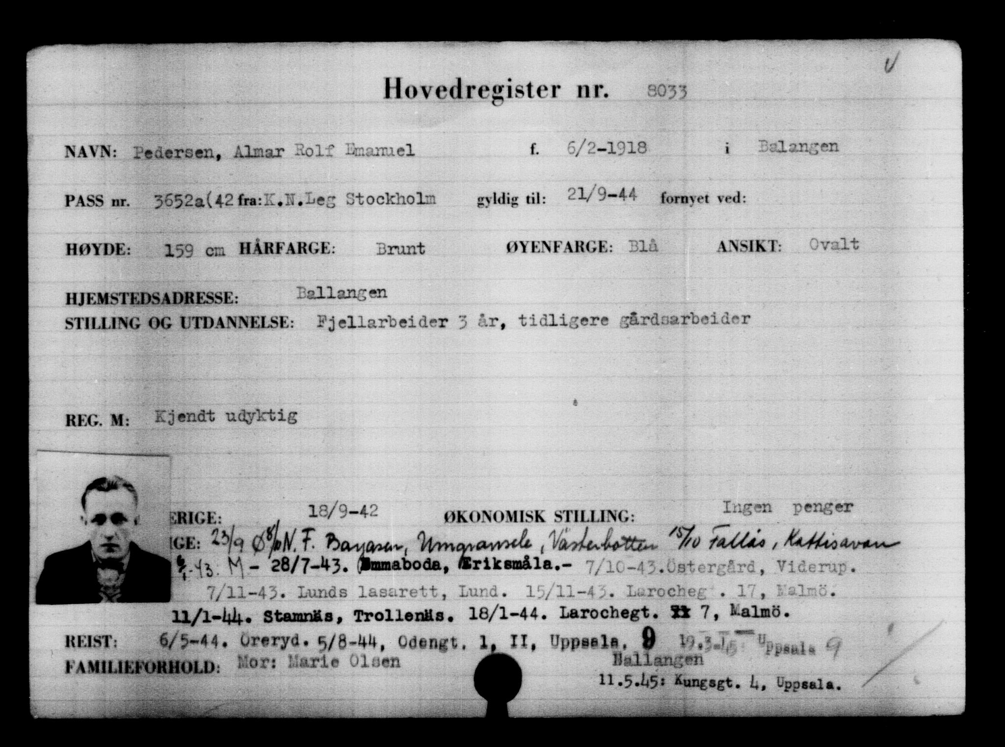 Utenriksstasjonene, Legasjonen i Stockholm, Flyktningkontoret, AV/RA-S-6753/V/Va/L0005: Kjesäterkartoteket, flyktninger med registreringsnr. 6600-9417, 1940-1945, s. 1678