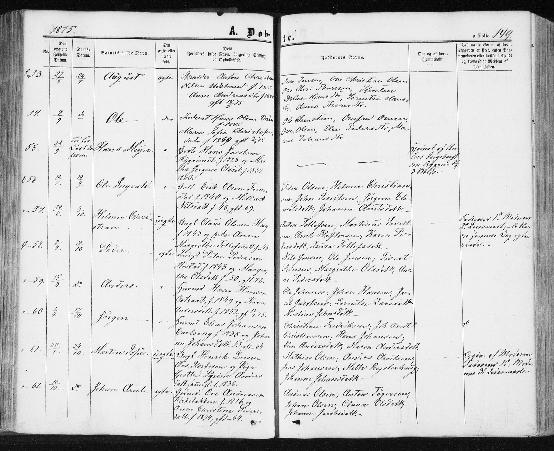 Ministerialprotokoller, klokkerbøker og fødselsregistre - Sør-Trøndelag, SAT/A-1456/659/L0737: Ministerialbok nr. 659A07, 1857-1875, s. 149