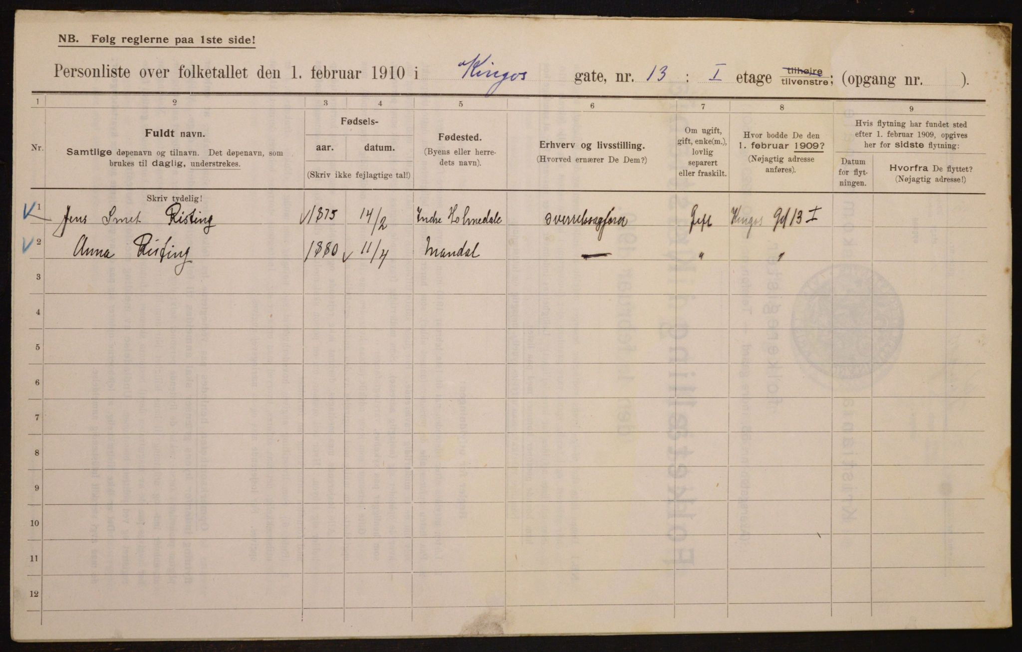 OBA, Kommunal folketelling 1.2.1910 for Kristiania, 1910, s. 48181