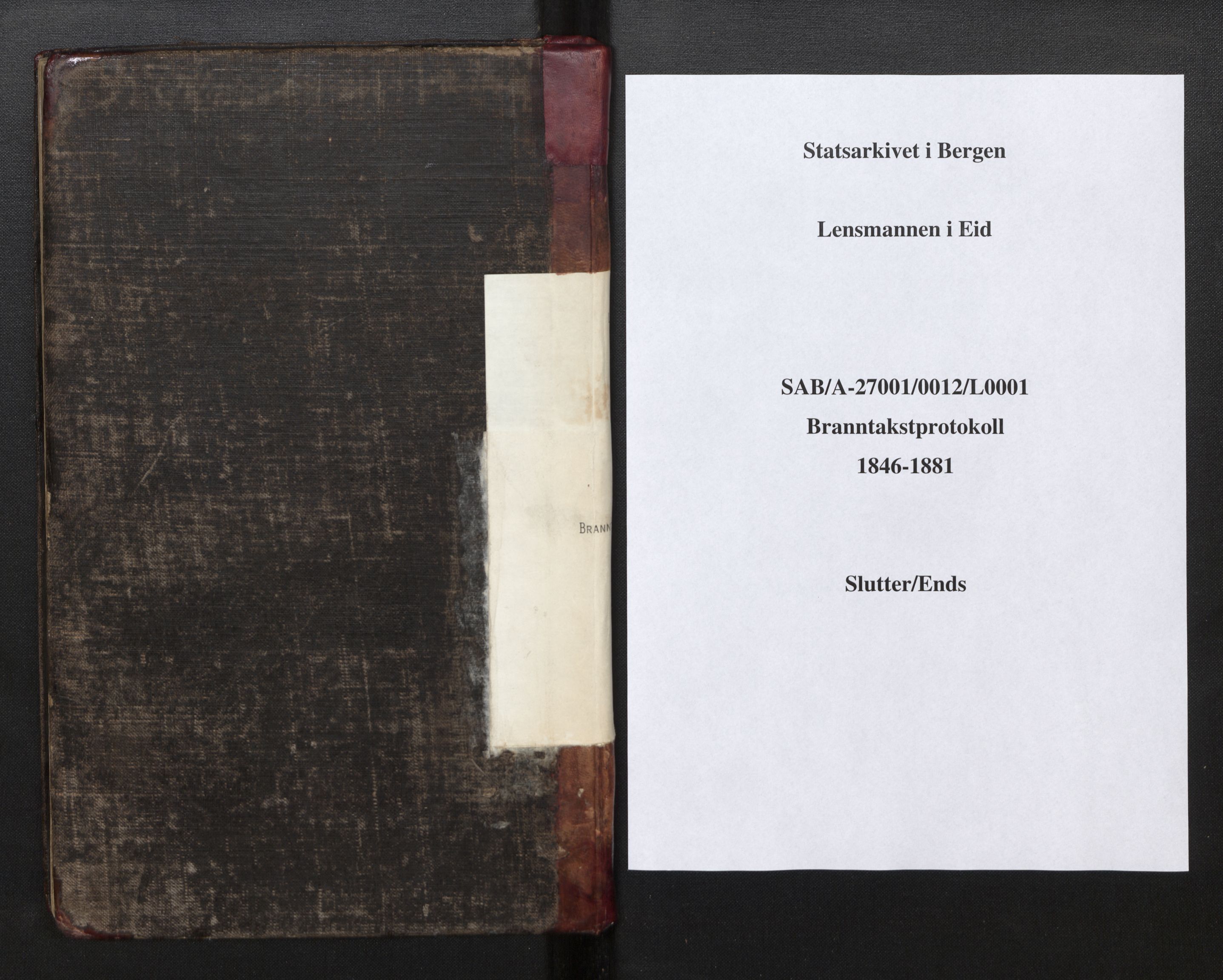 Lensmannen i Eid, SAB/A-27001/0012/L0001: Branntakstprotokoll, 1846-1881
