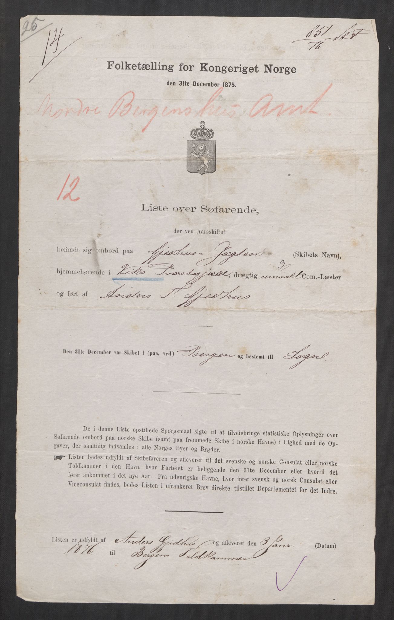 RA, Folketelling 1875, skipslister: Skip i innenrikske havner, hjemmehørende i 1) landdistrikter, 2) forskjellige steder, 3) utlandet, 1875, s. 290