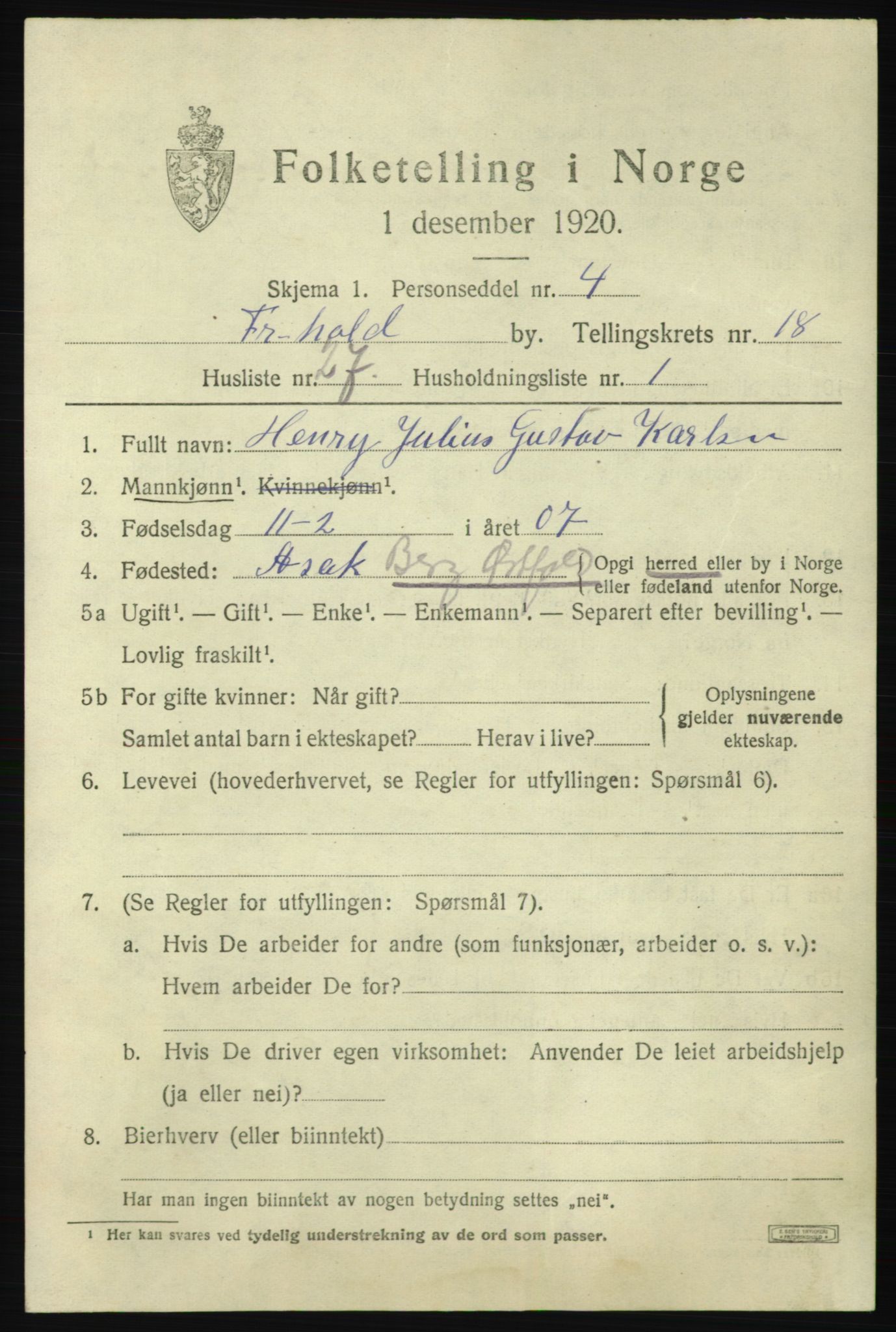 SAO, Folketelling 1920 for 0101 Fredrikshald kjøpstad, 1920, s. 27947