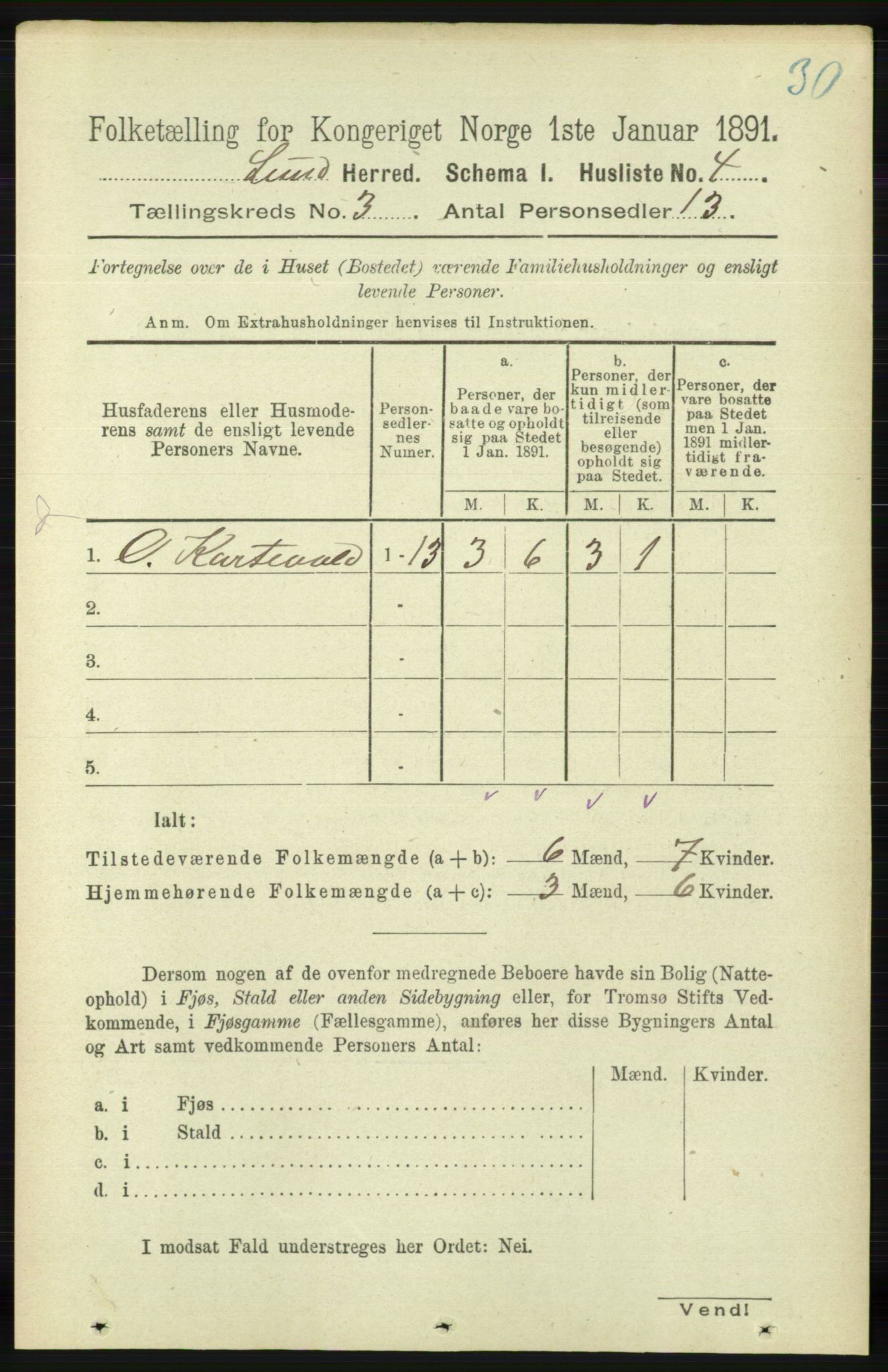 RA, Folketelling 1891 for 1112 Lund herred, 1891, s. 509