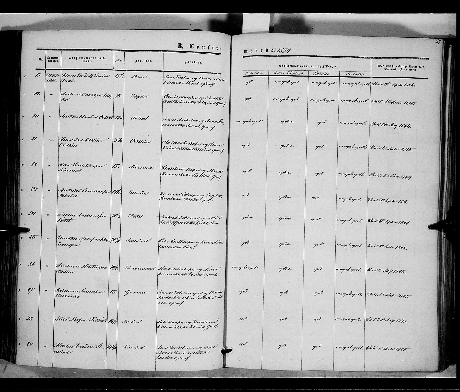 Vestre Toten prestekontor, SAH/PREST-108/H/Ha/Haa/L0006: Ministerialbok nr. 6, 1856-1861, s. 169