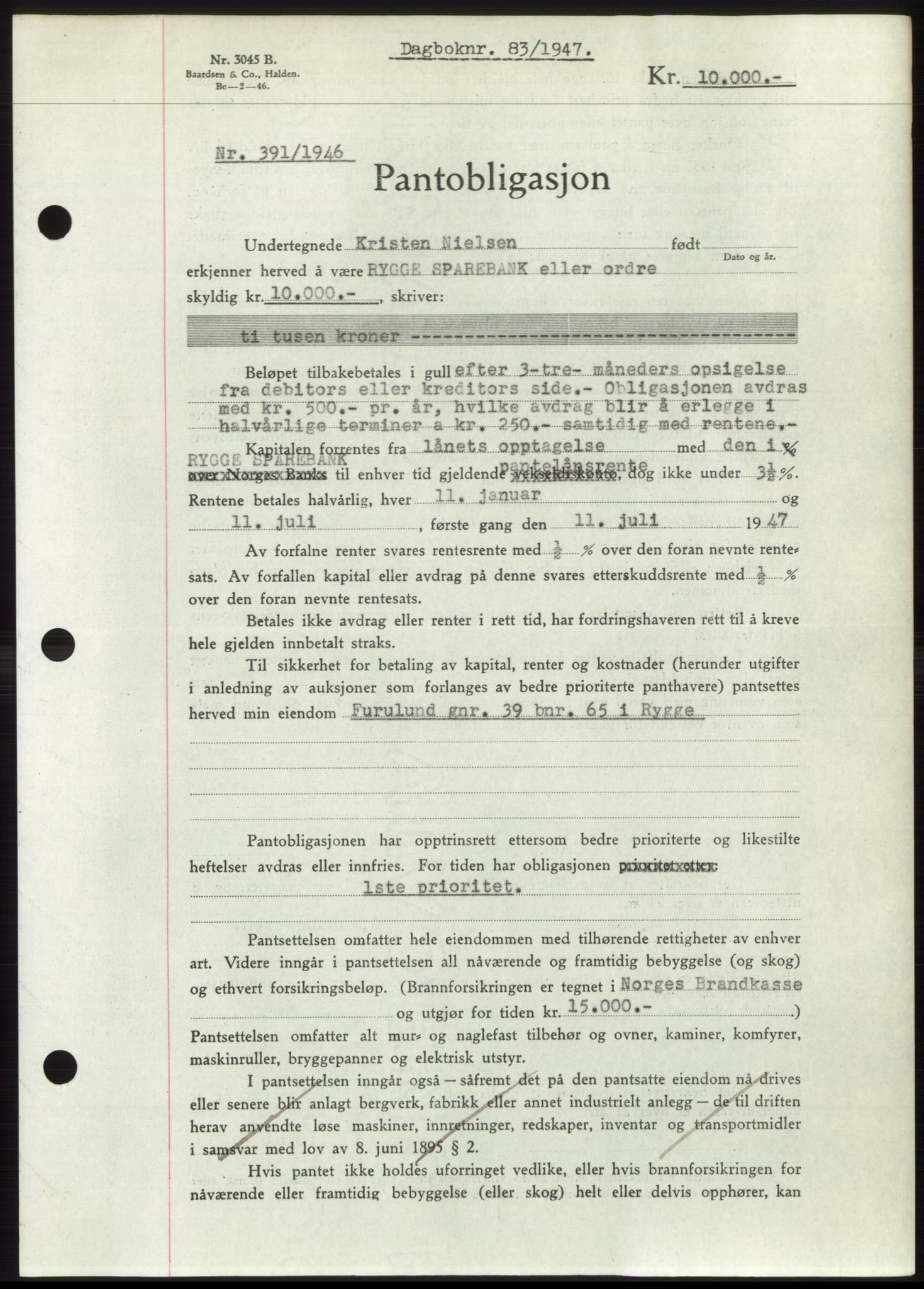 Moss sorenskriveri, SAO/A-10168: Pantebok nr. B16, 1946-1947, Dagboknr: 83/1947