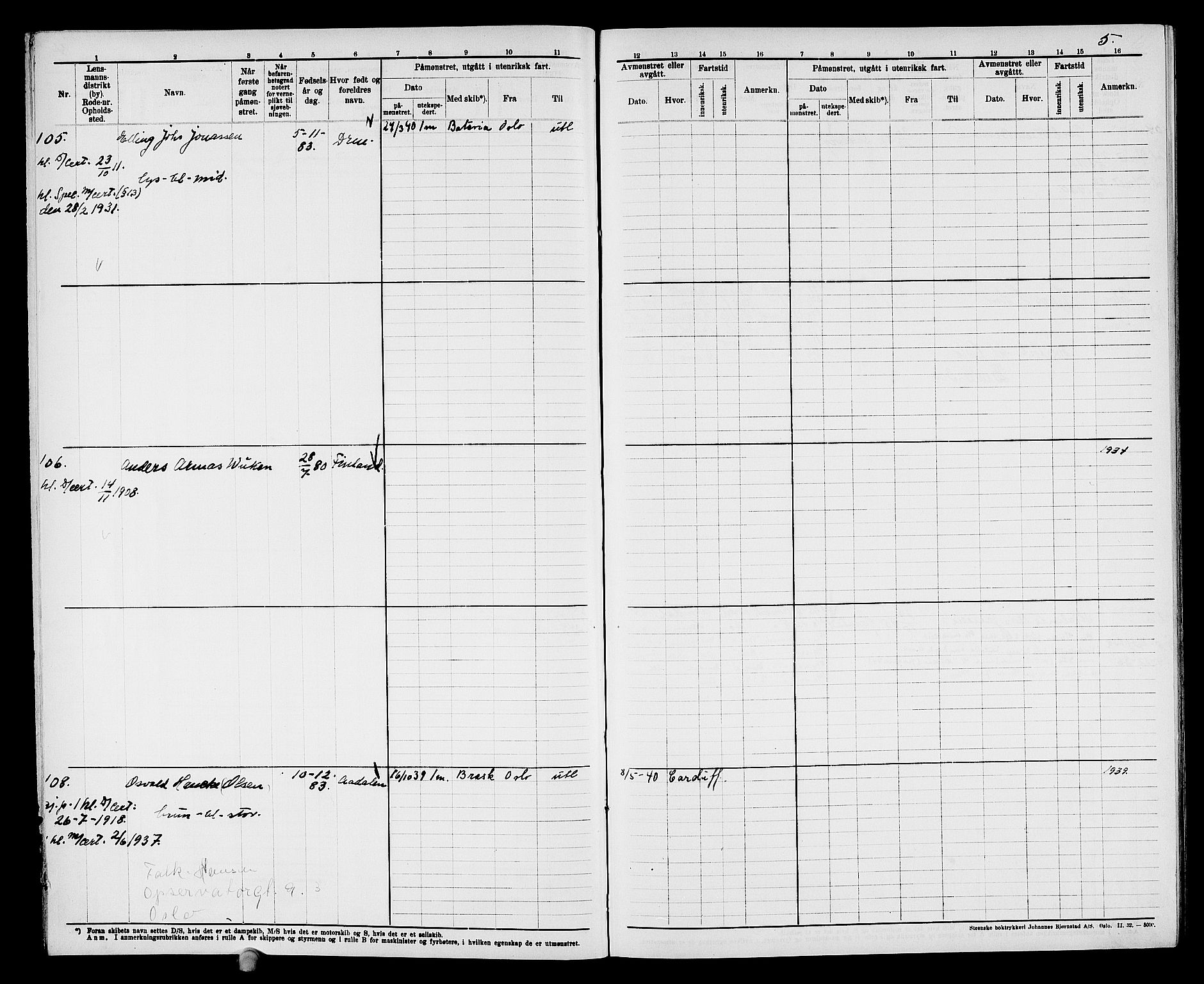 Drammen innrulleringsdistrikt, SAKO/A-781/F/Fd/L0004: Maskinist- og fyrbøterrulle, 1904-1948, s. 9