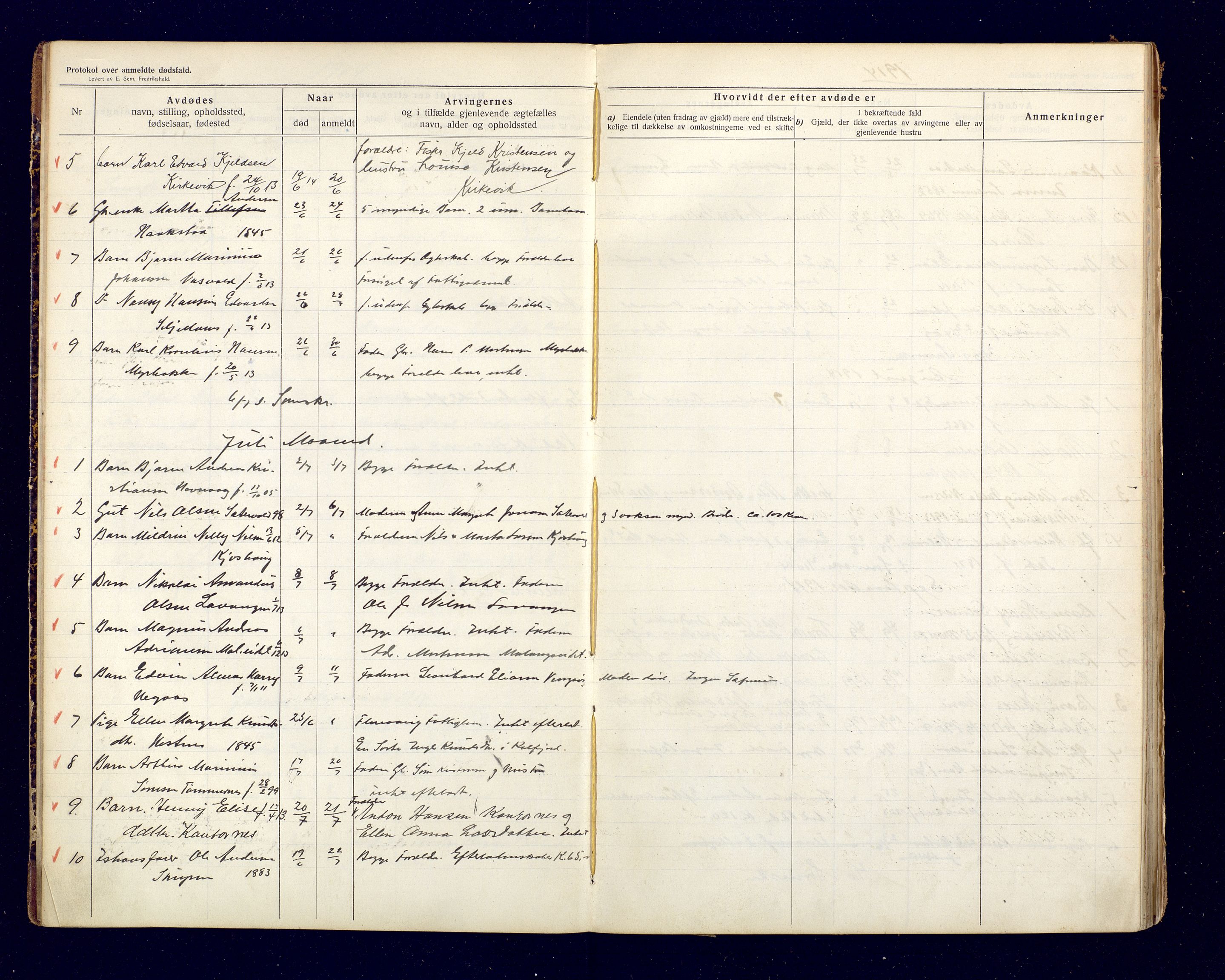 Lensmannen i Balsfjord, AV/SATØ-S-0085/Gh/Ghb/L0112: Dødsfallsprotokoller 1879-1973, 1914-1922