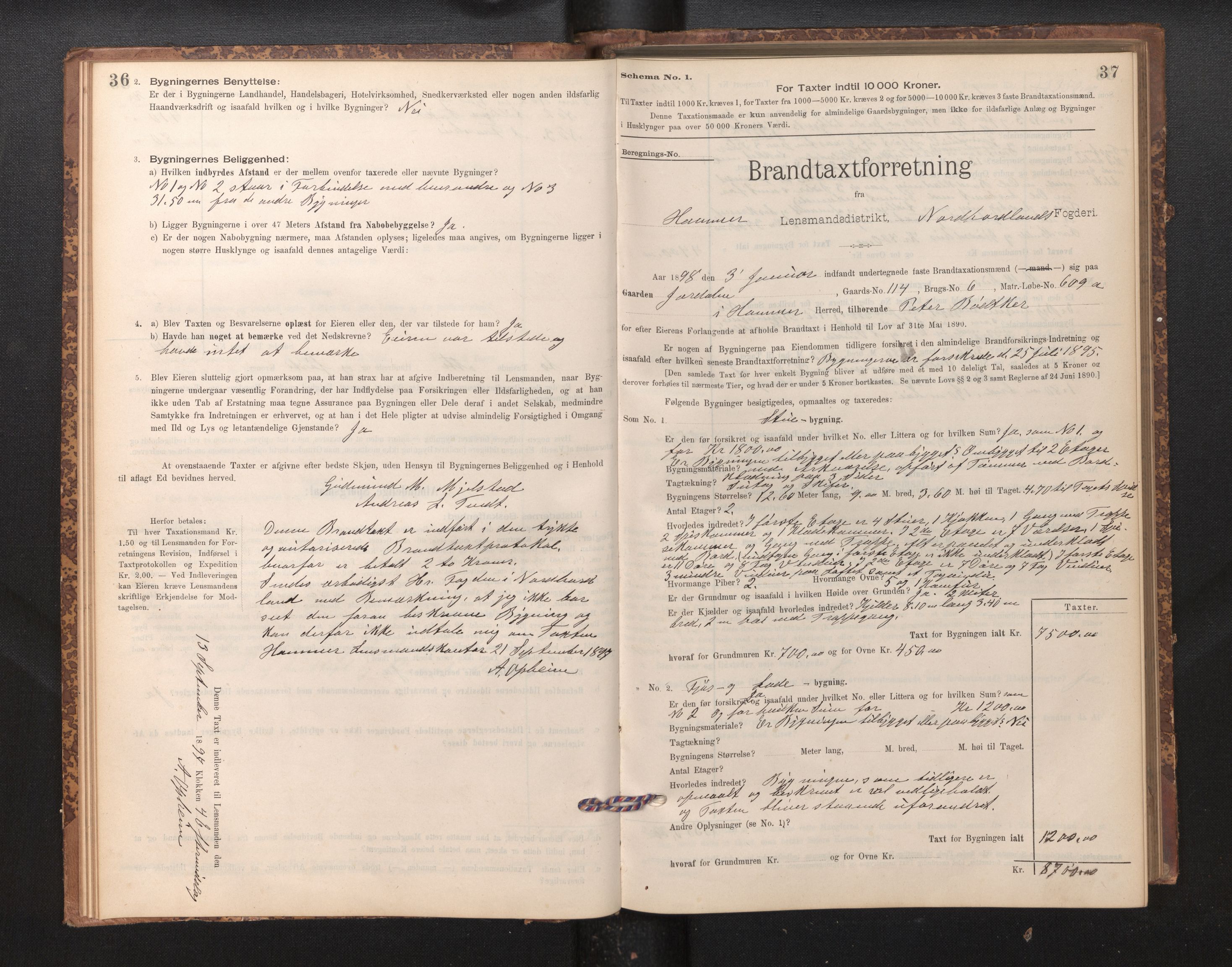 Lensmannen i Hamre, SAB/A-32601/0012/L0004: Branntakstprotokoll, skjematakst, 1895-1920, s. 36-37