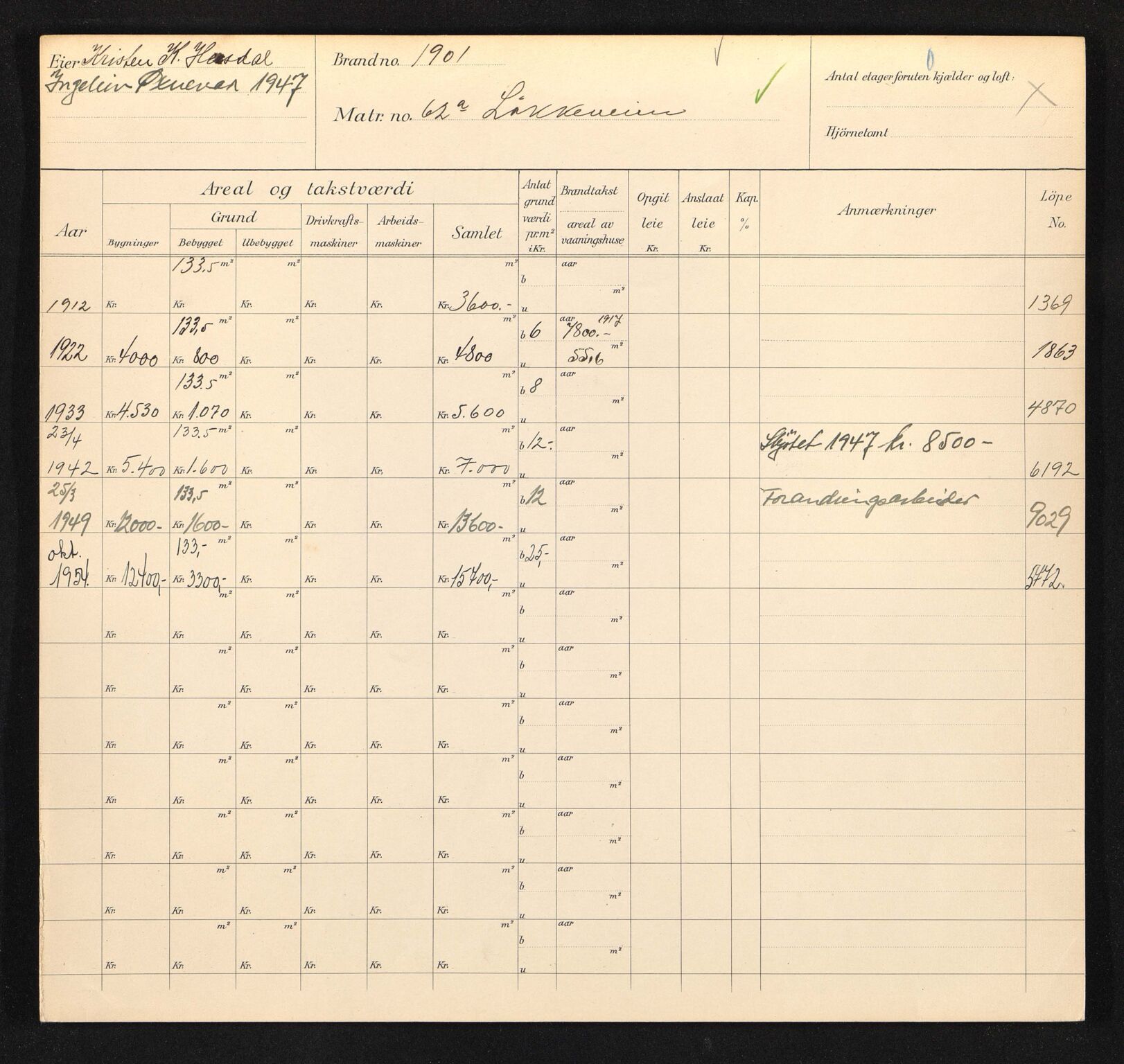 Stavanger kommune. Skattetakstvesenet, BYST/A-0440/F/Fa/Faa/L0029/0006: Skattetakstkort / Løkkeveien 62 - 110