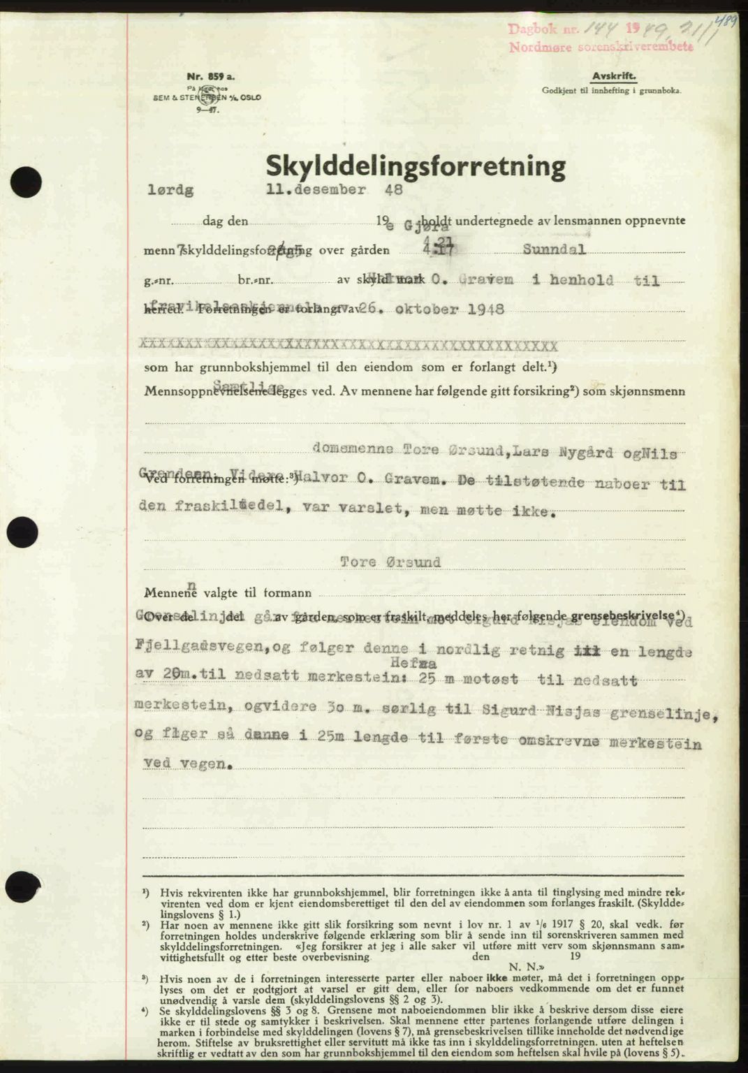 Nordmøre sorenskriveri, SAT/A-4132/1/2/2Ca: Pantebok nr. A110, 1948-1949, Dagboknr: 144/1949