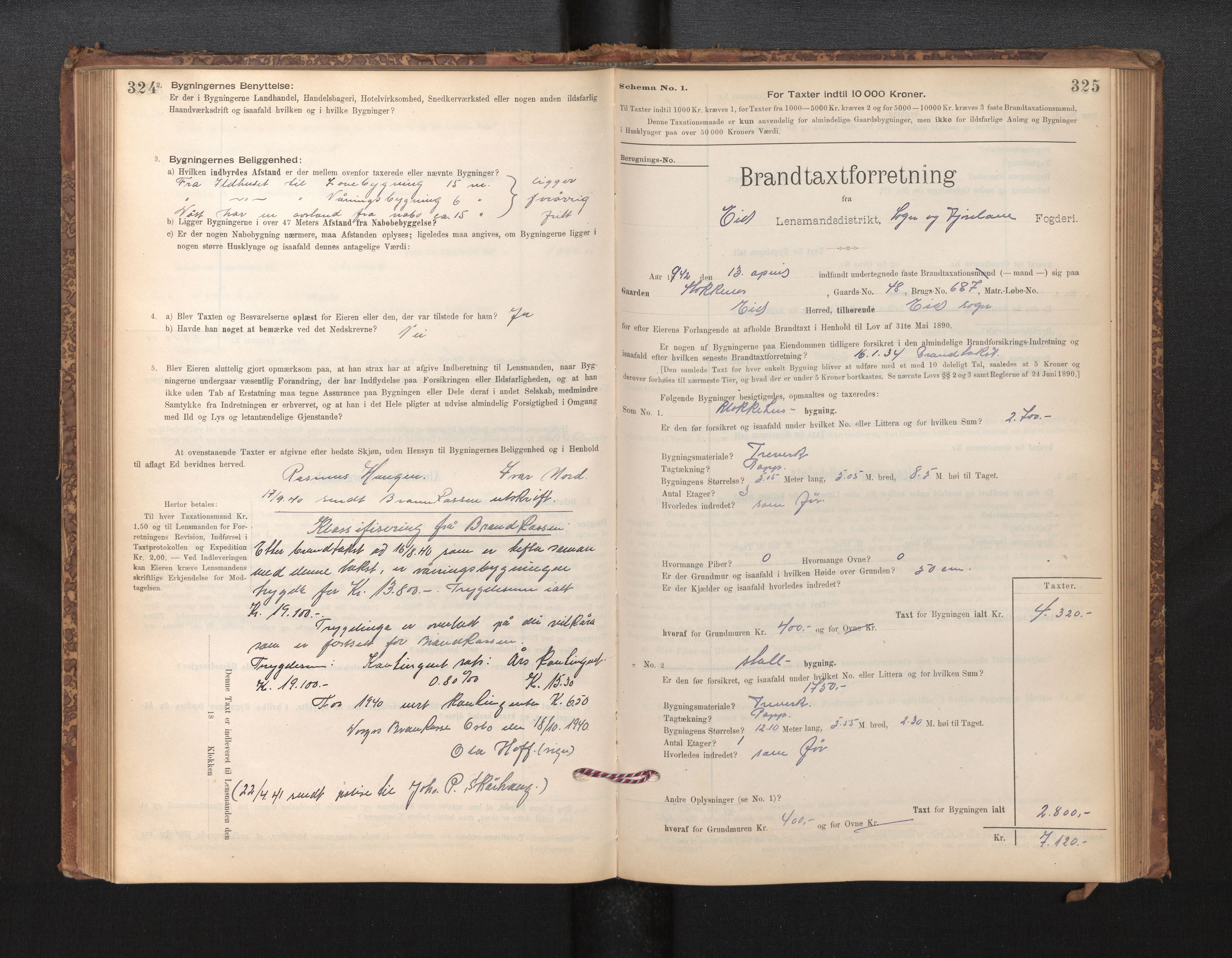 Lensmannen i Eid, SAB/A-27001/0012/L0007: Branntakstprotokoll, skjematakst, 1896-1929, s. 324-325