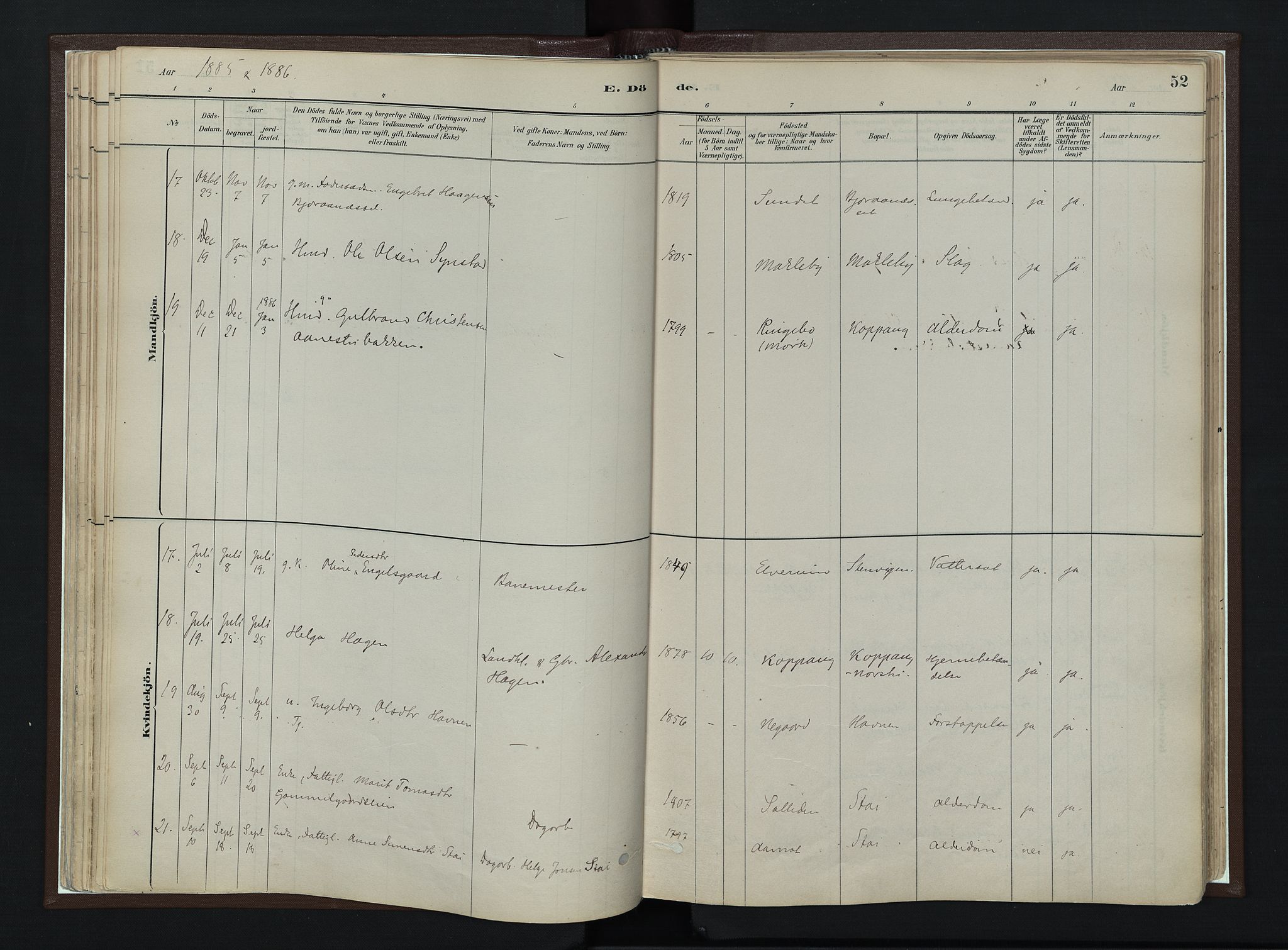 Stor-Elvdal prestekontor, AV/SAH-PREST-052/H/Ha/Haa/L0003: Ministerialbok nr. 3, 1882-1901, s. 52