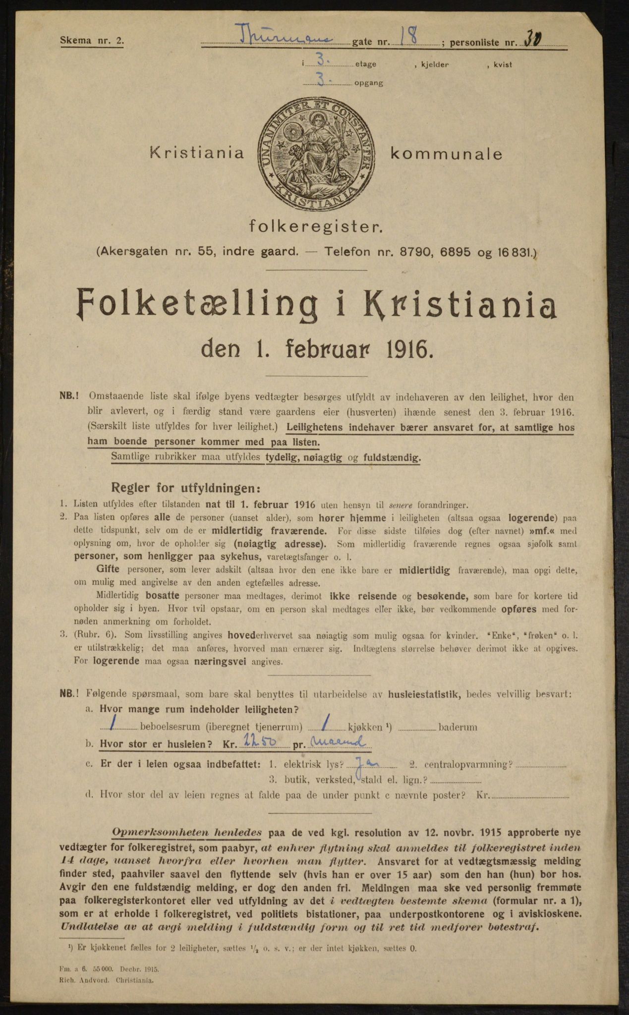 OBA, Kommunal folketelling 1.2.1916 for Kristiania, 1916, s. 114599