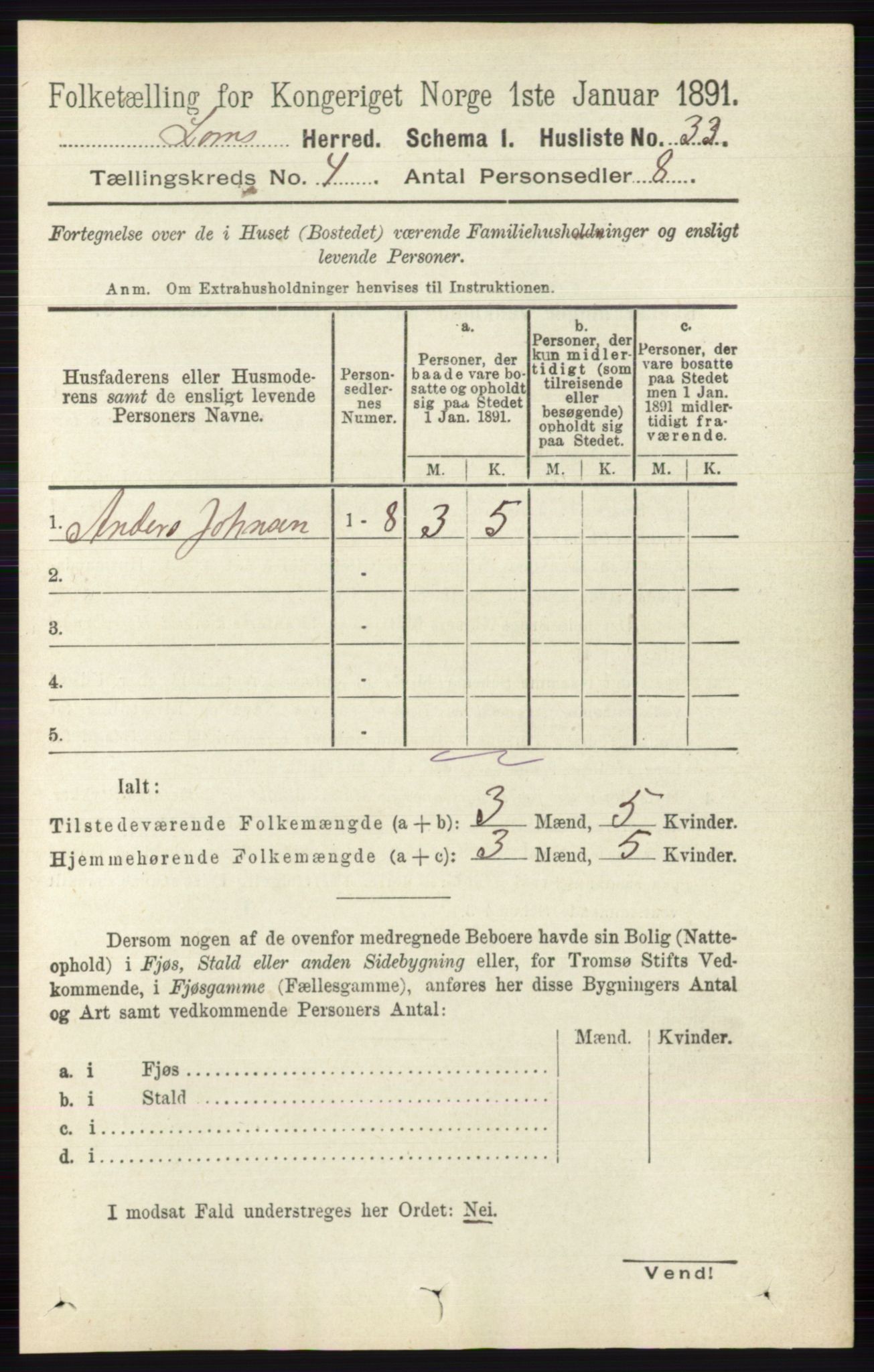 RA, Folketelling 1891 for 0514 Lom herred, 1891, s. 1488