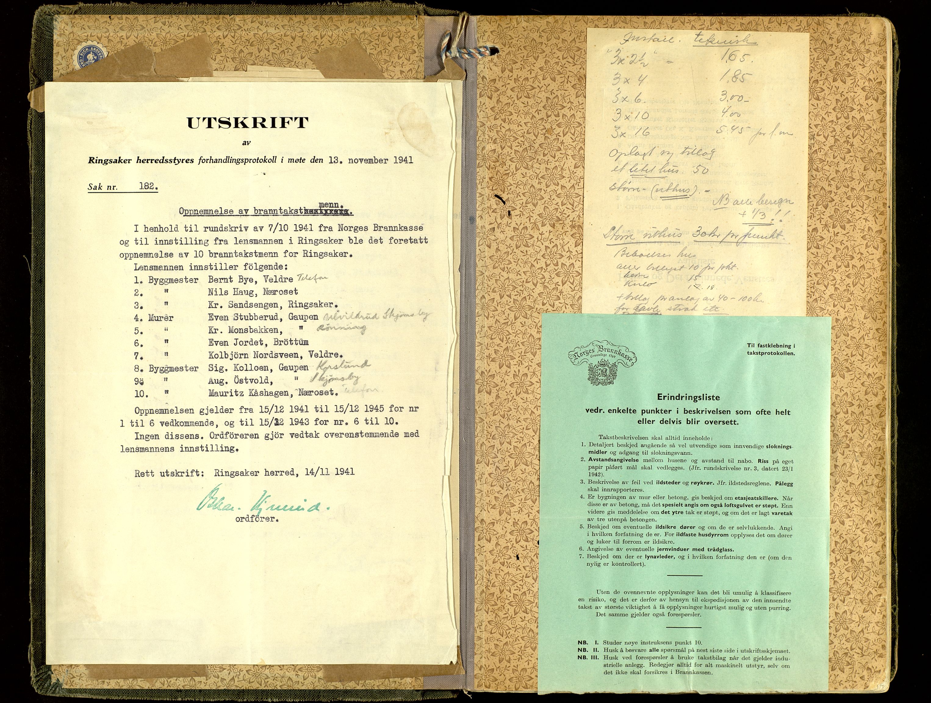 Norges Brannkasse, Ringsaker, SAH/NBRANR-003/F/L0005: Branntakstprotokoll, 1911-1943