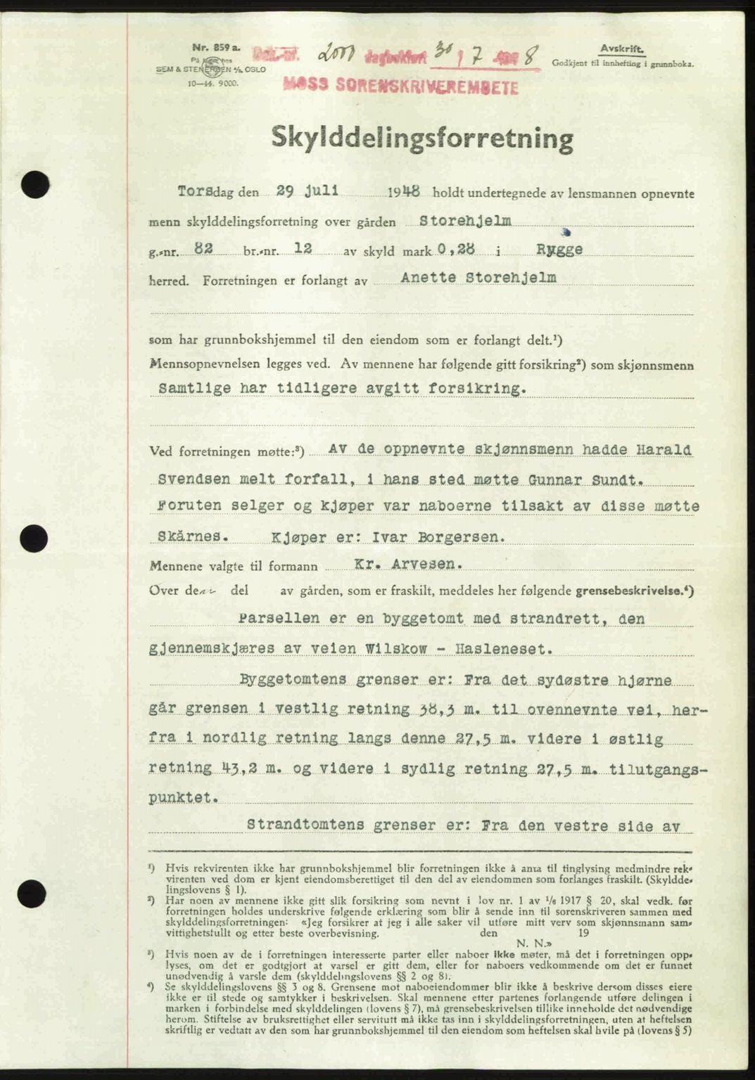 Moss sorenskriveri, SAO/A-10168: Pantebok nr. A20, 1948-1948, Dagboknr: 2000/1948