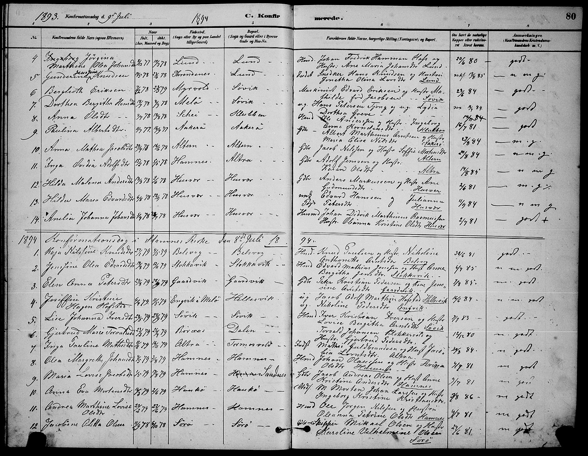 Ministerialprotokoller, klokkerbøker og fødselsregistre - Nordland, SAT/A-1459/830/L0462: Klokkerbok nr. 830C04, 1882-1895, s. 80