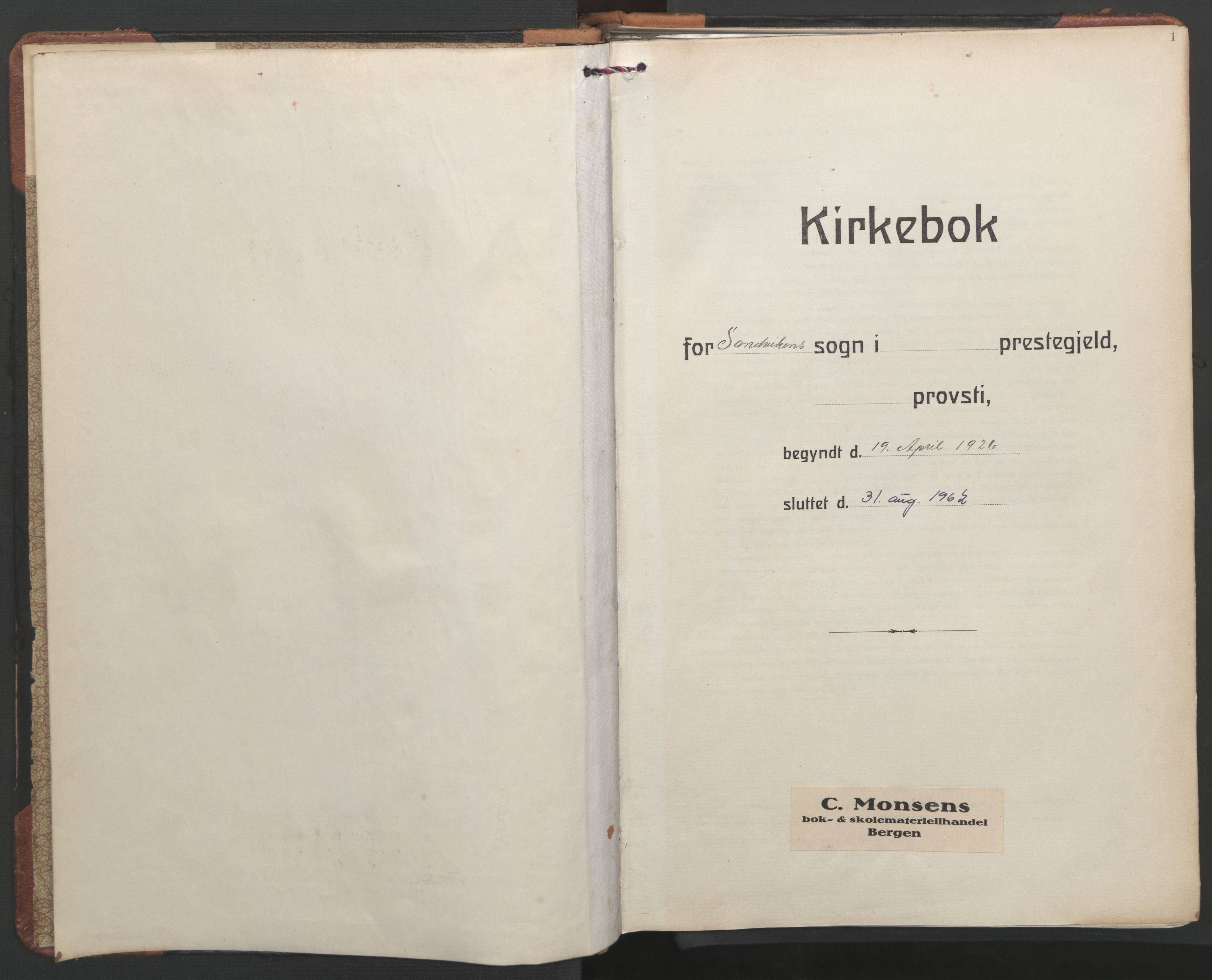 Sandviken Sokneprestembete, AV/SAB-A-77601/H/Hb/L0018: Klokkerbok nr. E 2, 1926-1962, s. 0b-1a