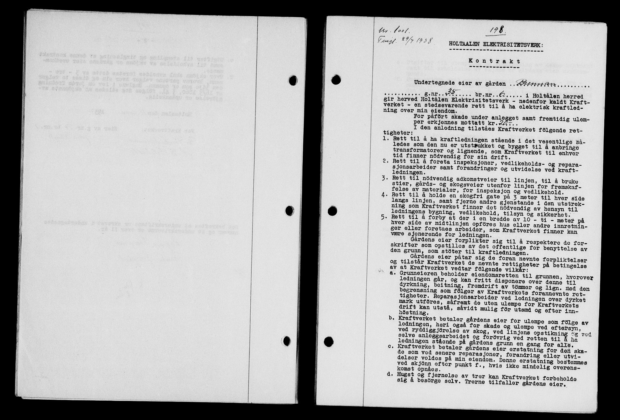 Gauldal sorenskriveri, SAT/A-0014/1/2/2C/L0049: Pantebok nr. 53, 1938-1938, Dagboknr: 1001/1938