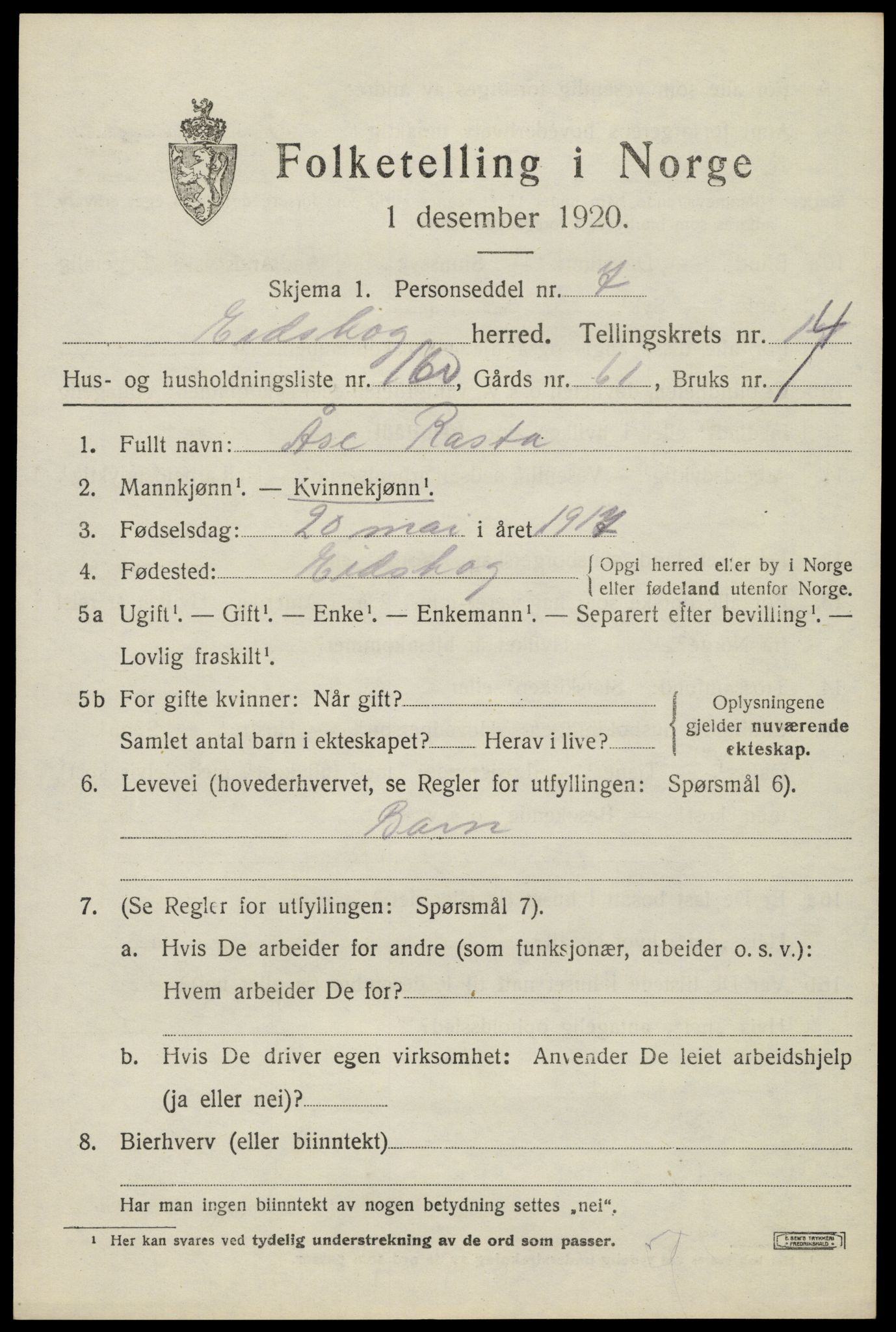 SAH, Folketelling 1920 for 0420 Eidskog herred, 1920, s. 15005