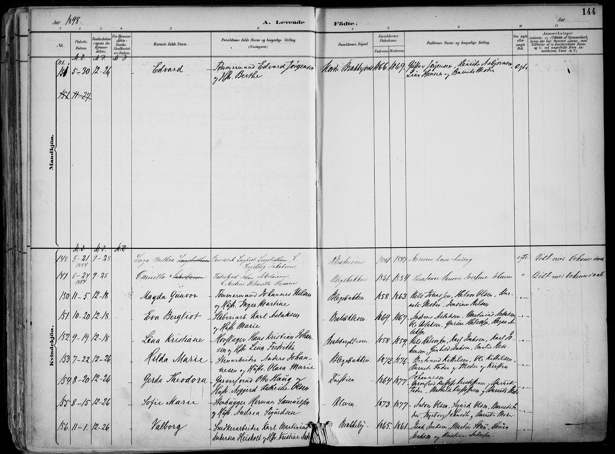 Skien kirkebøker, AV/SAKO-A-302/F/Fa/L0010: Ministerialbok nr. 10, 1891-1899, s. 144