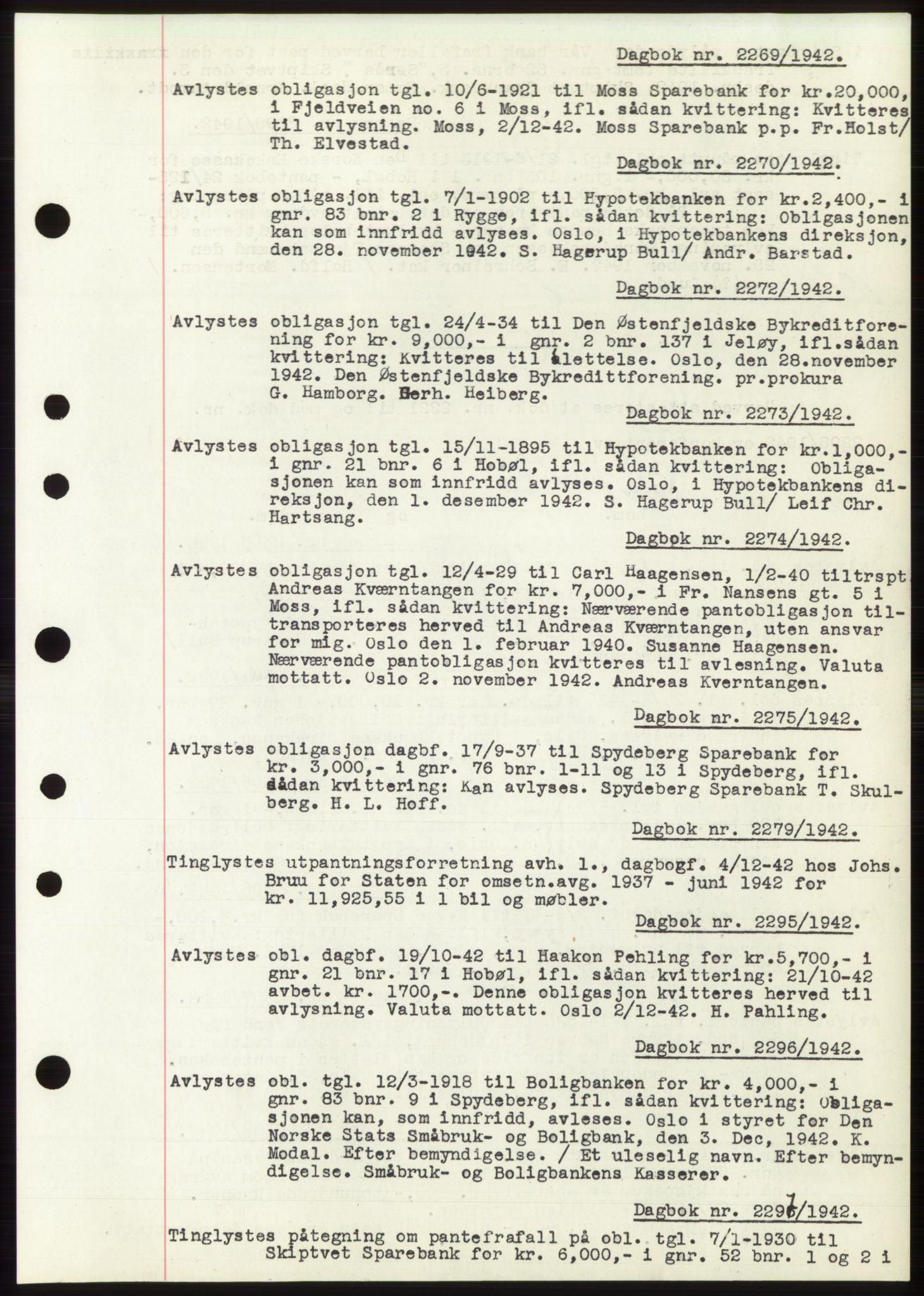 Moss sorenskriveri, SAO/A-10168: Pantebok nr. C10, 1938-1950, Dagboknr: 2269/1942