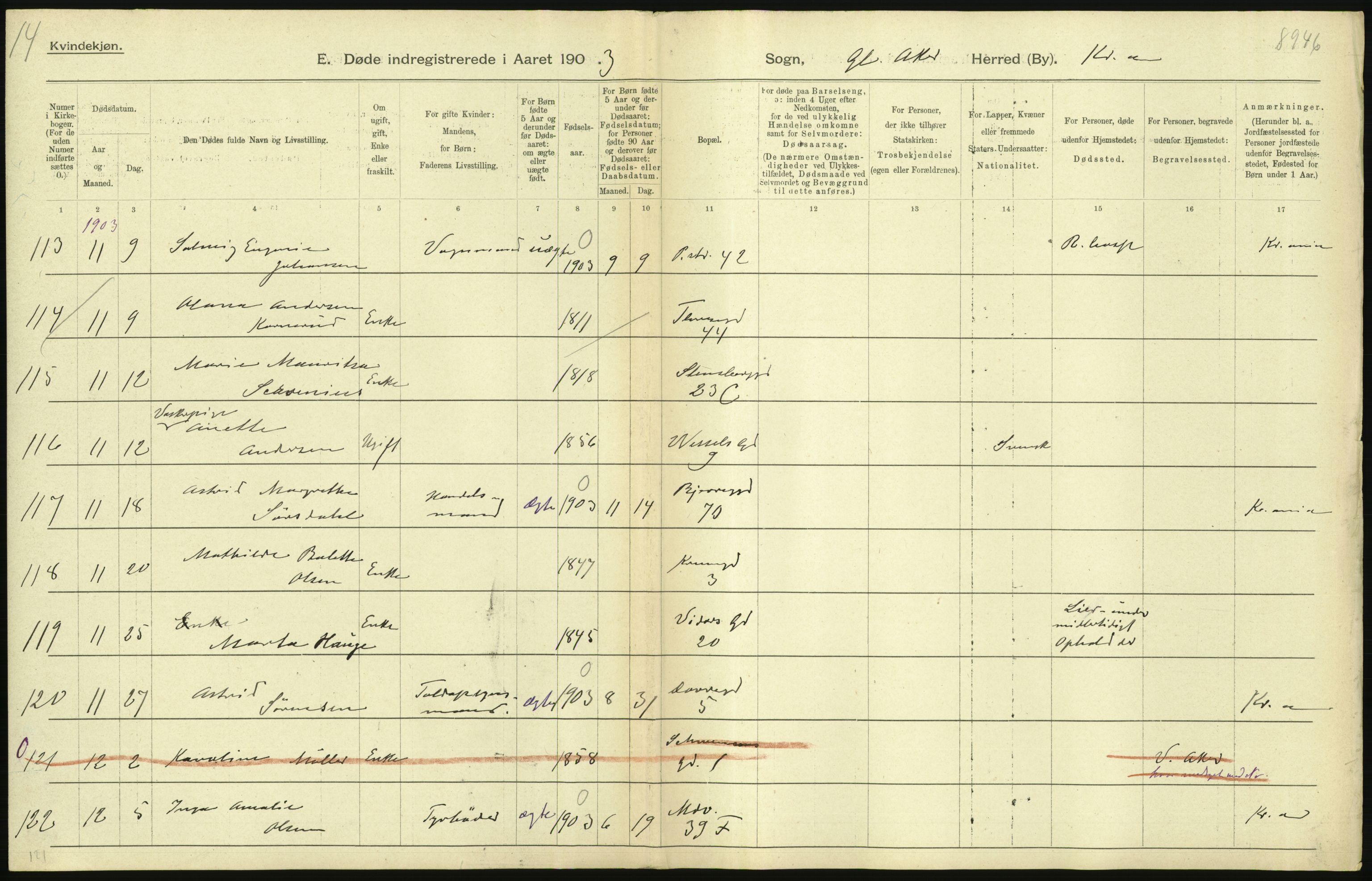 Statistisk sentralbyrå, Sosiodemografiske emner, Befolkning, AV/RA-S-2228/D/Df/Dfa/Dfaa/L0004: Kristiania: Gifte, døde, 1903, s. 39